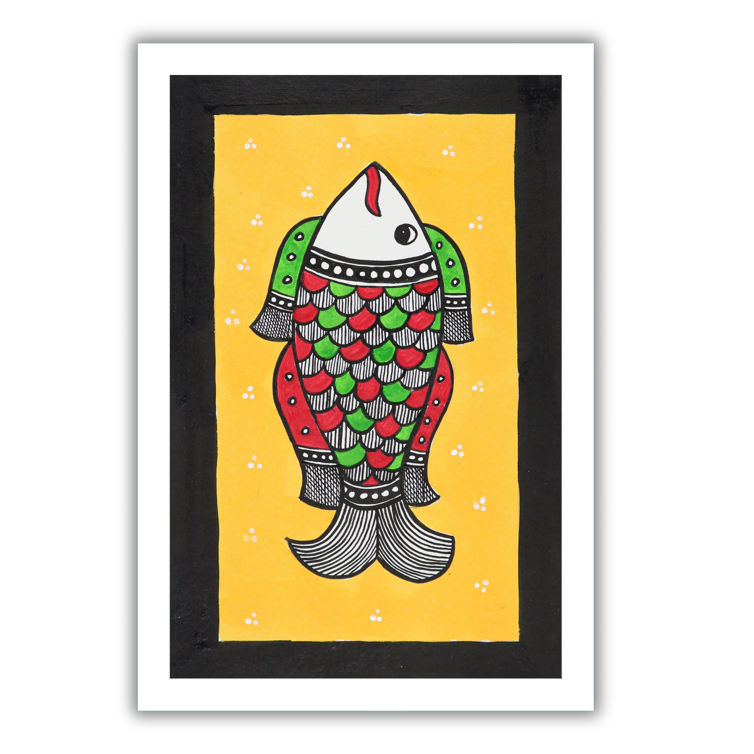 AAKARSHAK Madhubani Painting Handmade Fish Mithila art Framed Traditional Indian paintings for Wall Living room Home decor Gifts - 8x12 Inch |(WSM112)