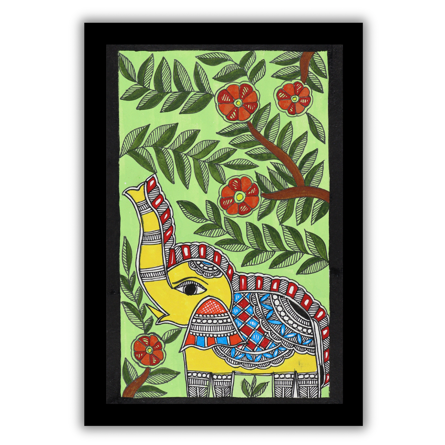 Madhubani Painting Handmade Elephant Framed Traditional Indian Wall decor