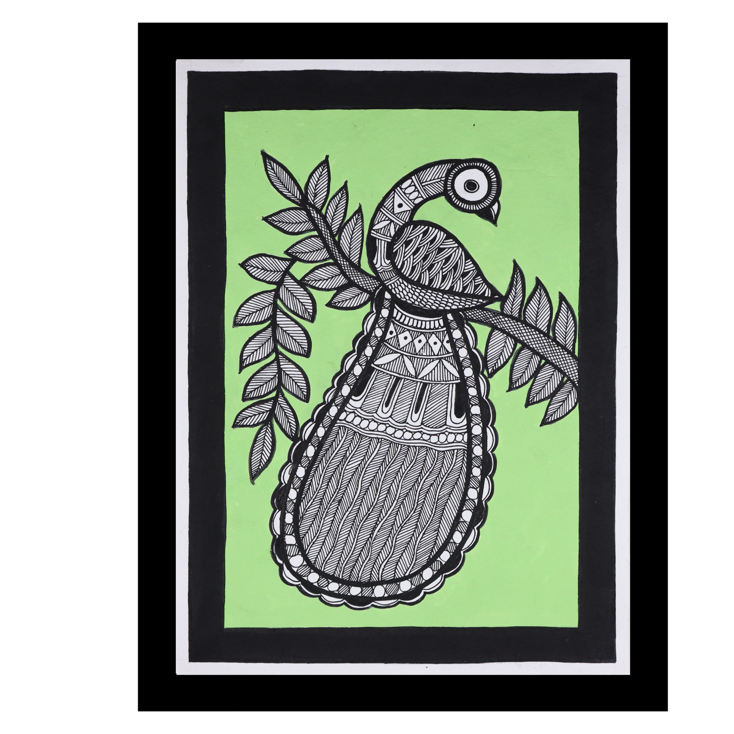 AAKARSHAK Madhubani Painting Handmade Peacock Mithila art Framed Traditional Indian paintings for Wall Living room Home decor Gifts - 12x16 Inch |(MMD105)
