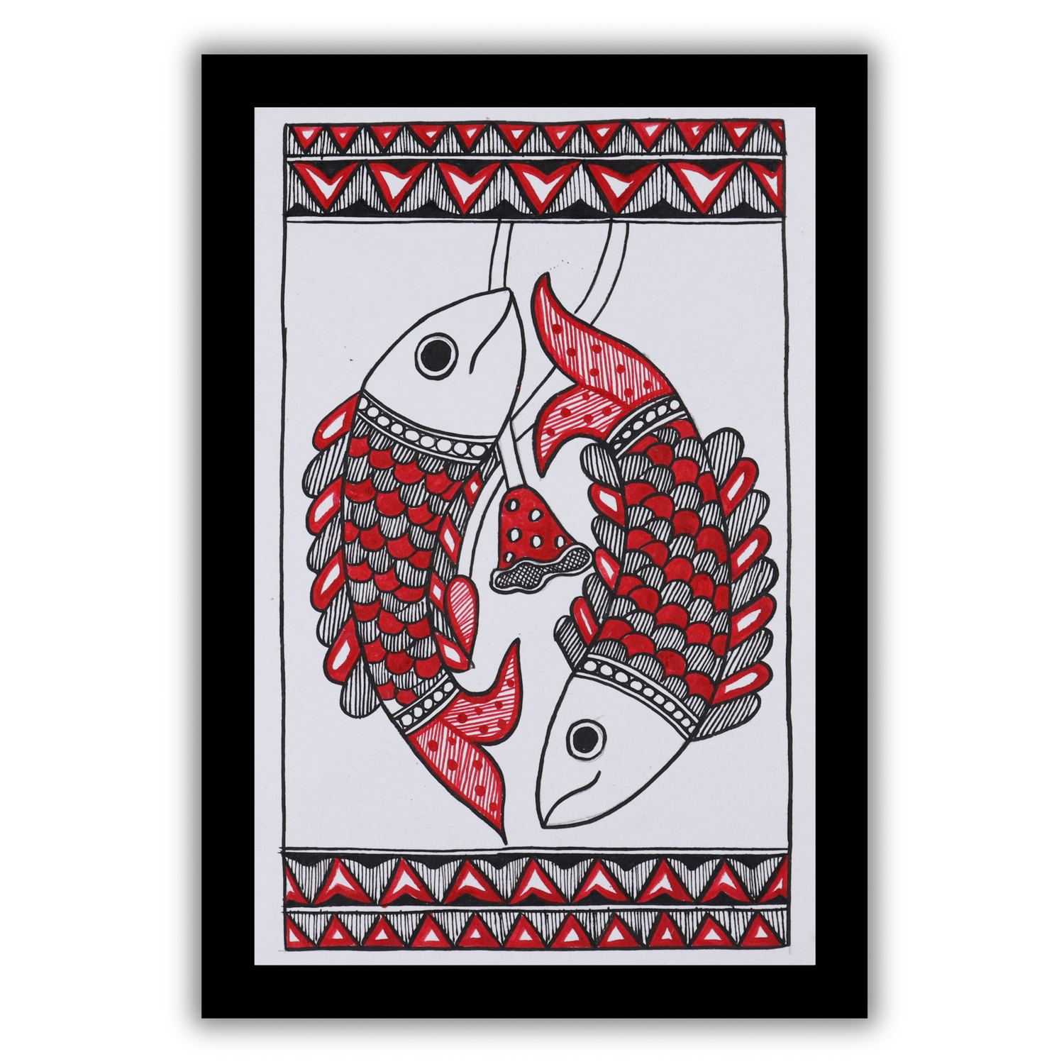 Handmade Madhubani Fish Painting 8x12 Inch Framed Indian Wall Decor