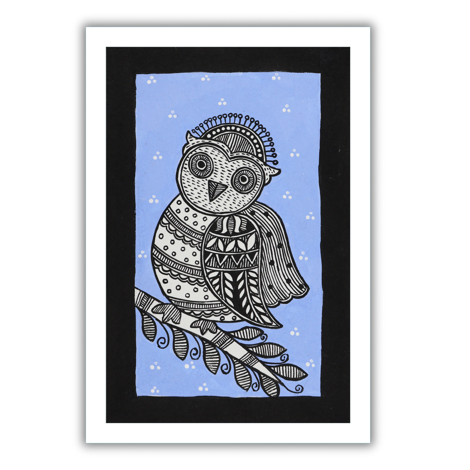 AAKARSHAK Madhubani Painting Handmade Owl Mithila art Framed Traditional Indian paintings for Wall Living room Home decor Gifts - 8x12 Inch |(WSM108)