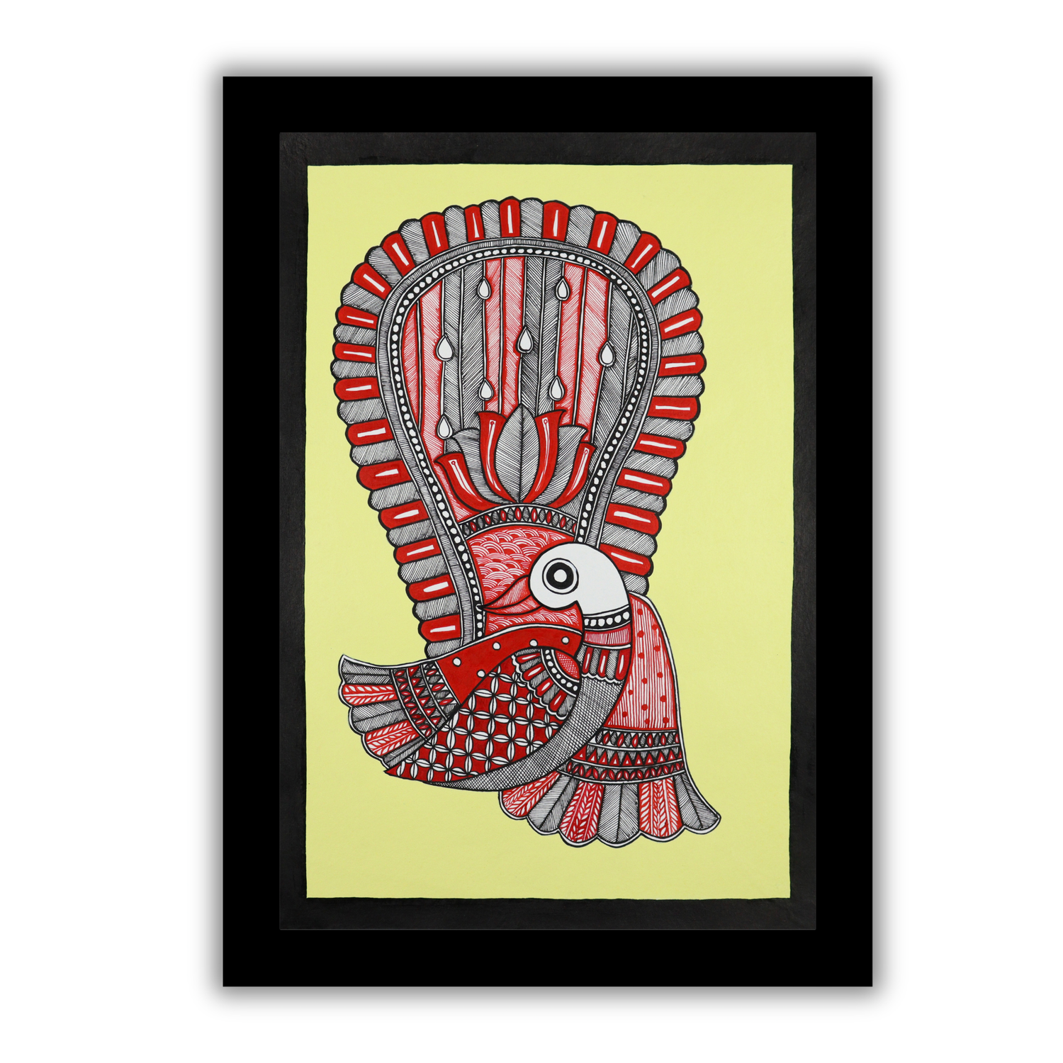 AAKARSHAK Madhubani Painting Handmade Peacock Mithila art Framed Traditional Indian paintings for Wall Living room Home decor Gifts - 17x24 Inch |(MLR104)