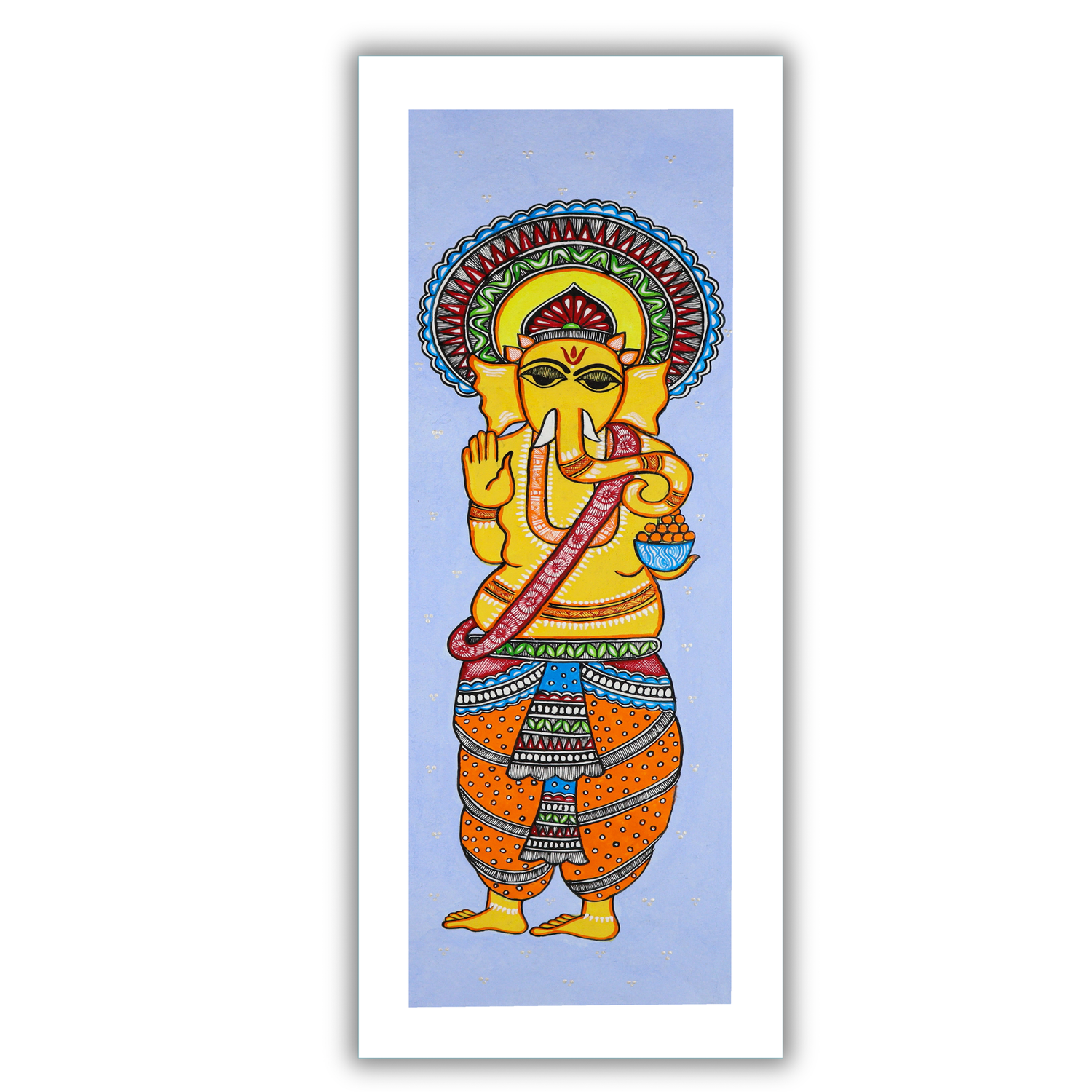 Handmade Madhubani Lord Ganesha Painting Indian Folk art Wall Decor 8x23 inch