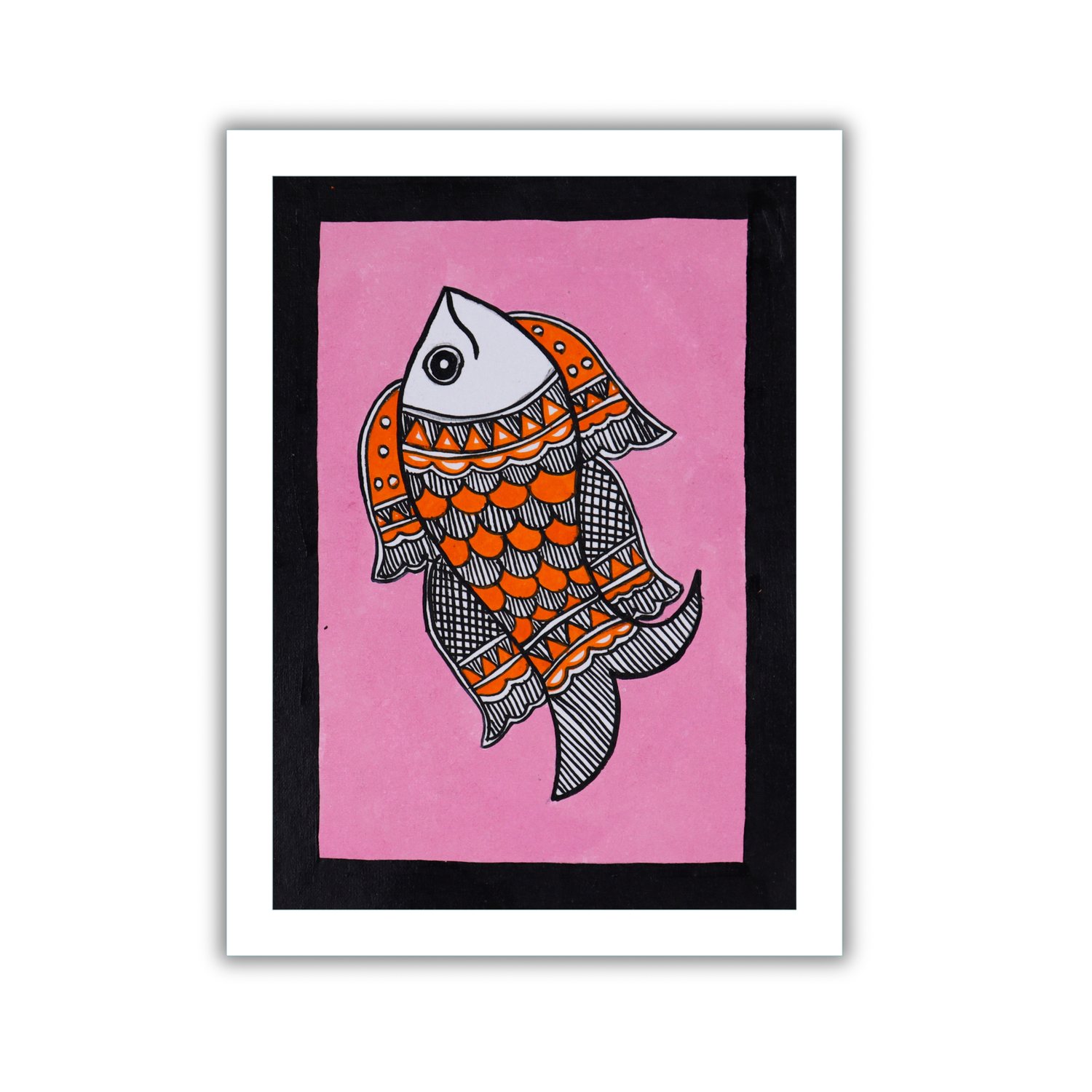 AAKARSHAK Madhubani Painting Handmade Fish Mithila art Framed Traditional Indian paintings for Wall Living room Home decor Gifts - 6x8 Inch |(WMN119)