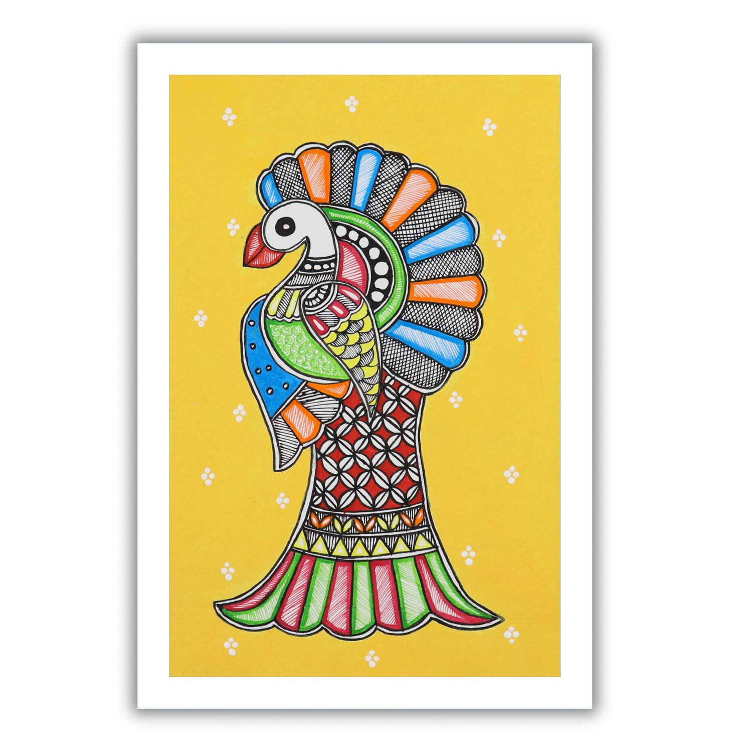 AAKARSHAK Madhubani Painting Handmade Peacock Mithila art Framed Traditional Indian paintings for Wall Living room Home decor Gifts - 8x12 Inch |(WSM119)