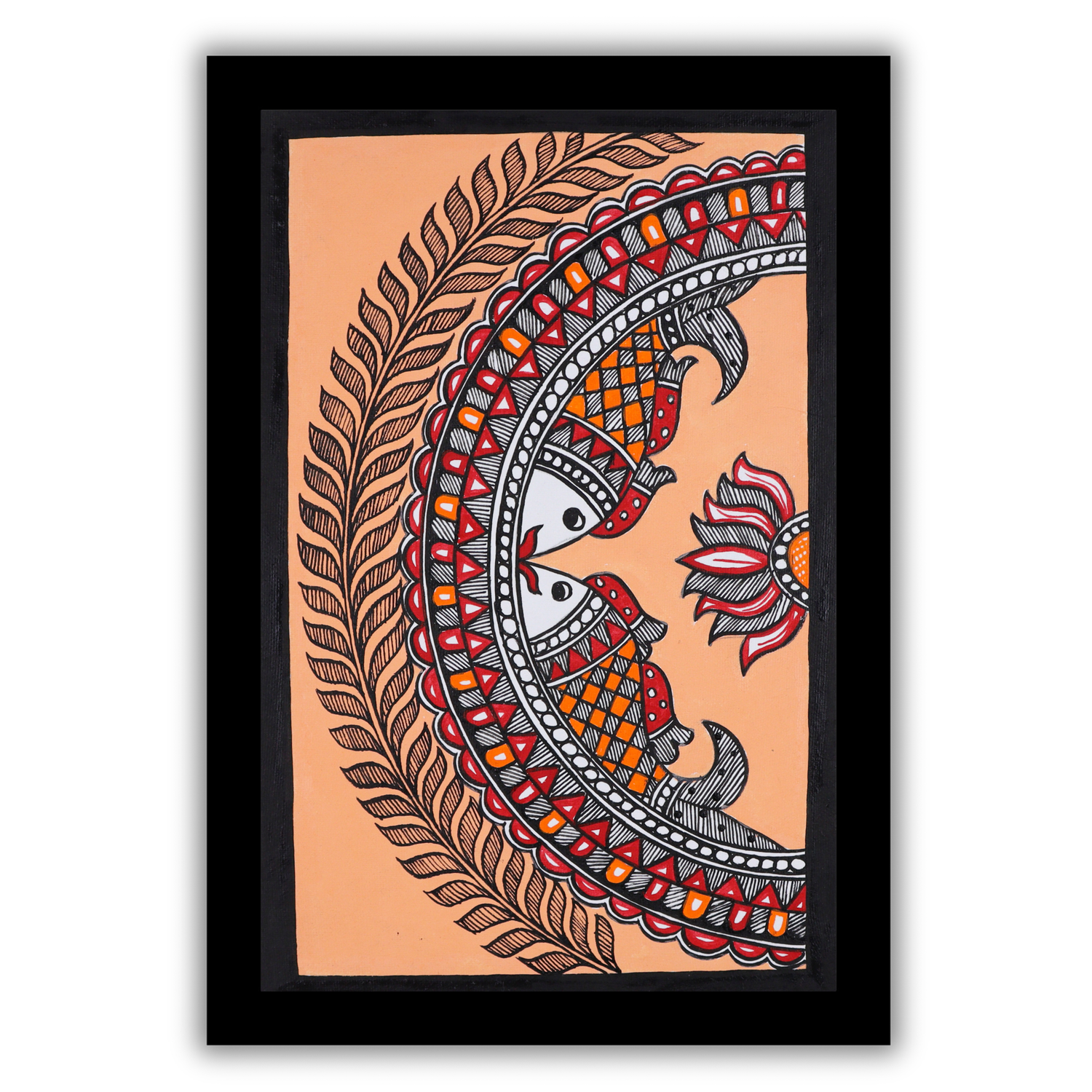 Handmade Madhubani Fish and Lotus Painting 8x12 Inch Framed Indian Wall Decor
