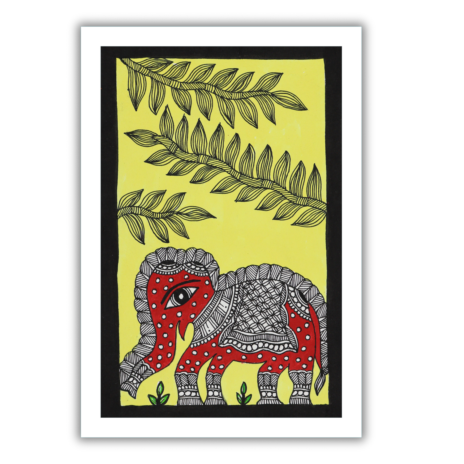 AAKARSHAK Madhubani Painting Handmade Elephant Mithila art Framed Traditional Indian paintings for Wall Living room Home decor Gifts - 8x12 Inch |(WSM109)