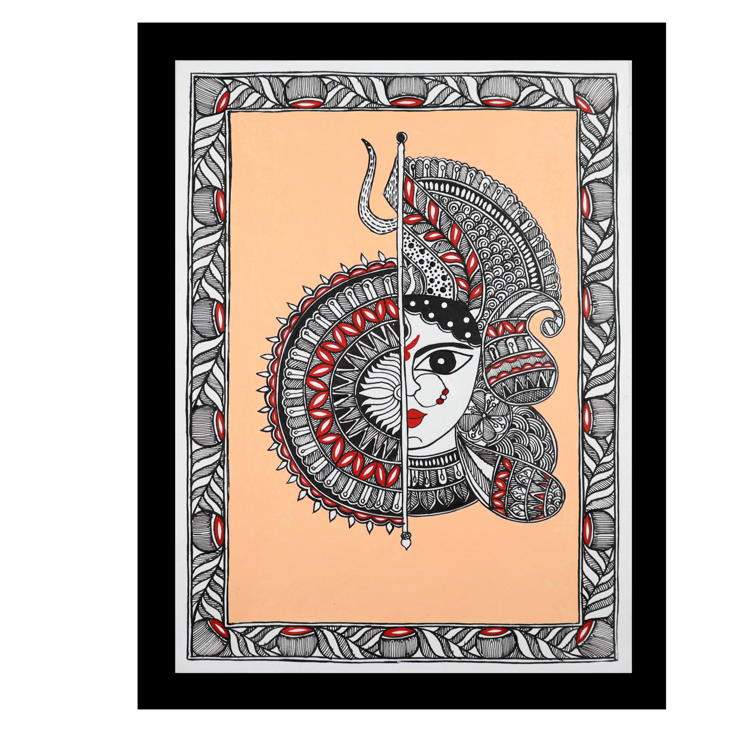 AAKARSHAK Madhubani Painting Handmade Durga Mithila art Framed Traditional Indian paintings for Wall Living room Home decor Gifts - 12x16 Inch |(MMD111)