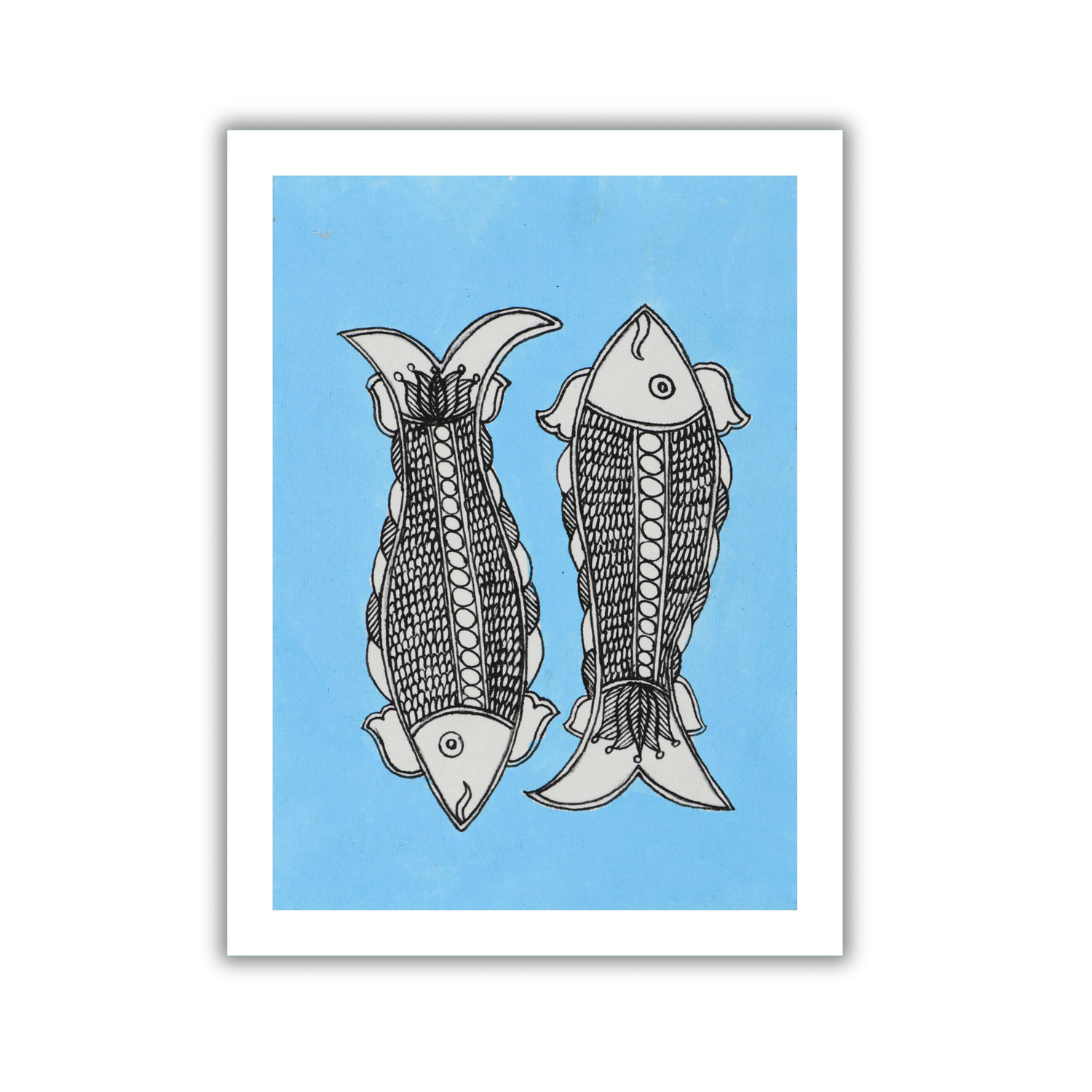 AAKARSHAK Madhubani Painting Handmade Fish Mithila art Framed Traditional Indian paintings for Wall Living room Home decor Gifts - 6x8 Inch |(WMN124)