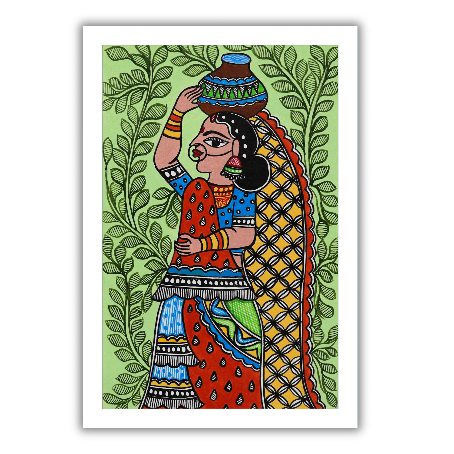 AAKARSHAK Madhubani Painting Handmade Lady Mithila art Framed Traditional Indian paintings for Wall Living room Home decor Gifts - 8x12 Inch |(WSM126)