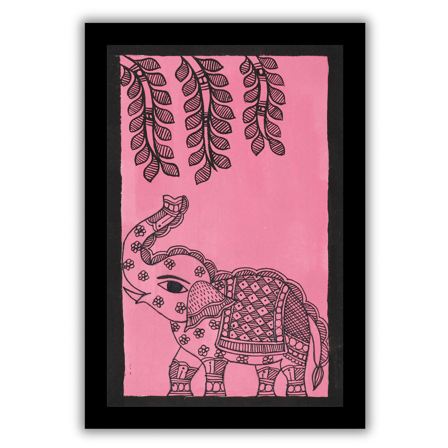 Handmade Elephant Madhubani Painting – Framed Mithila Wall Decor (8x12)