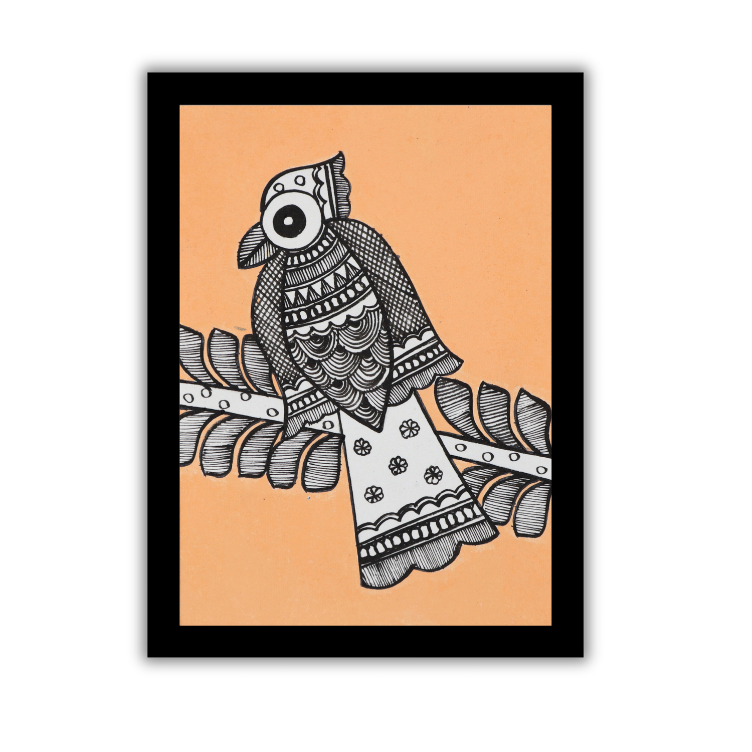 Handmade Madhubani Painting Framed Peacock Art for Wall Décor (6x8 Inch)