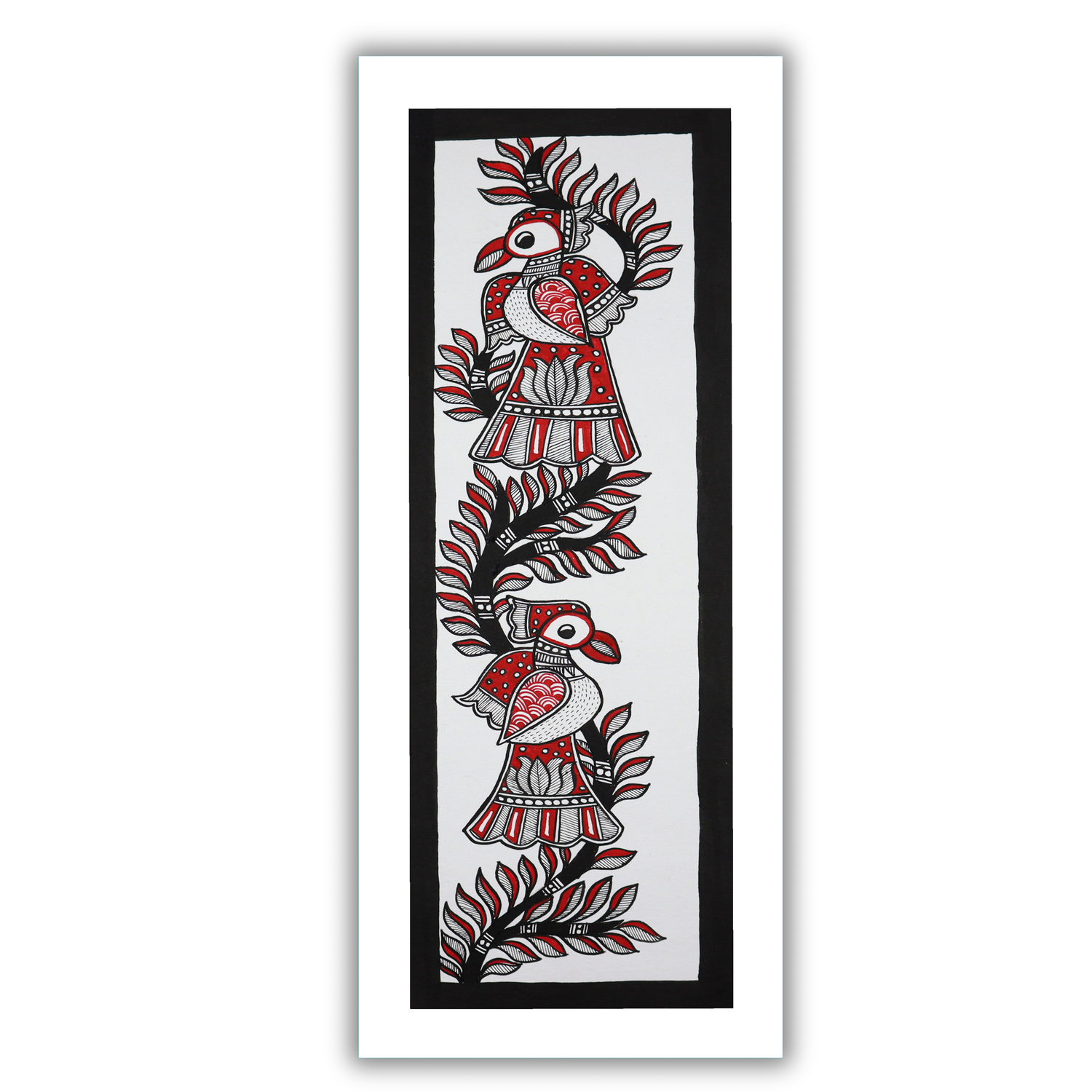 Handmade Madhubani peacock Painting 8x23 Inch Indian Wall Decor