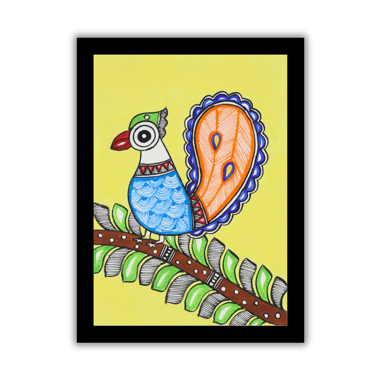 Handmade Peacock Madhubani painting in vibrant Mithila style 