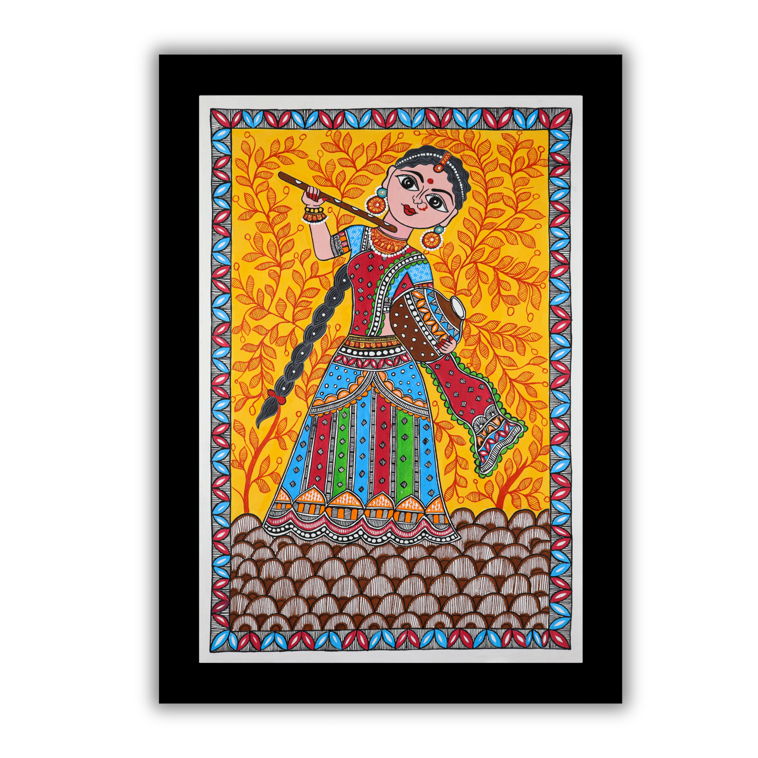 AAKARSHAK Madhubani Painting Handmade Radha Mithila art Framed Traditional Indian paintings for Wall Living room Home decor Gifts - 17x24 Inch |(MLR101)