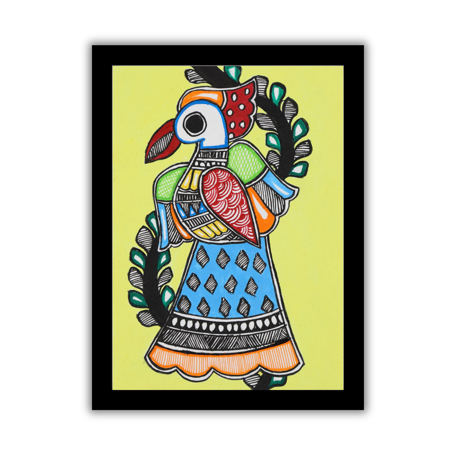 Framed Peacock Madhubani artwork