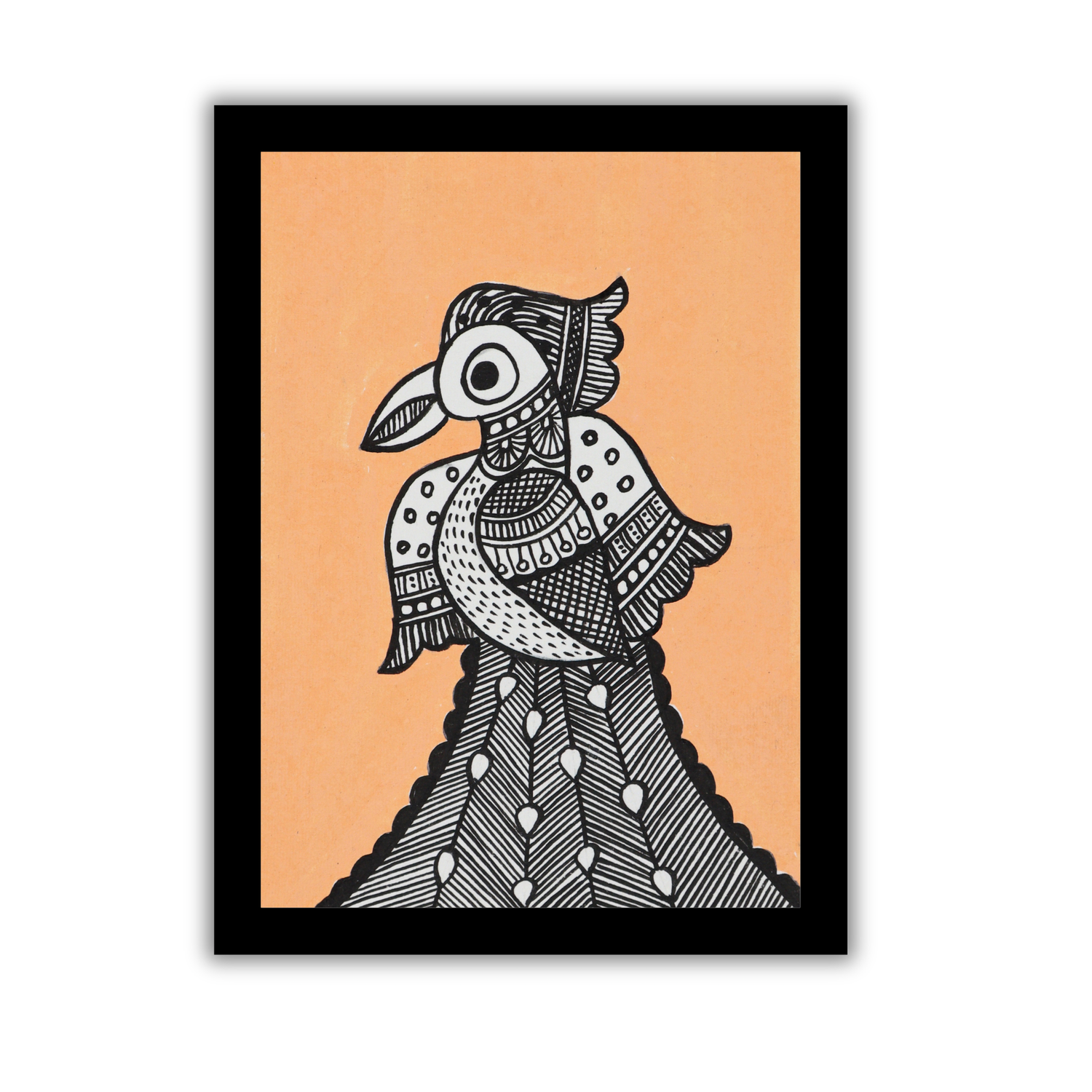 Handmade Peacock Madhubani Painting – Framed Mithila Art for Wall Decor (6x8 Inch)