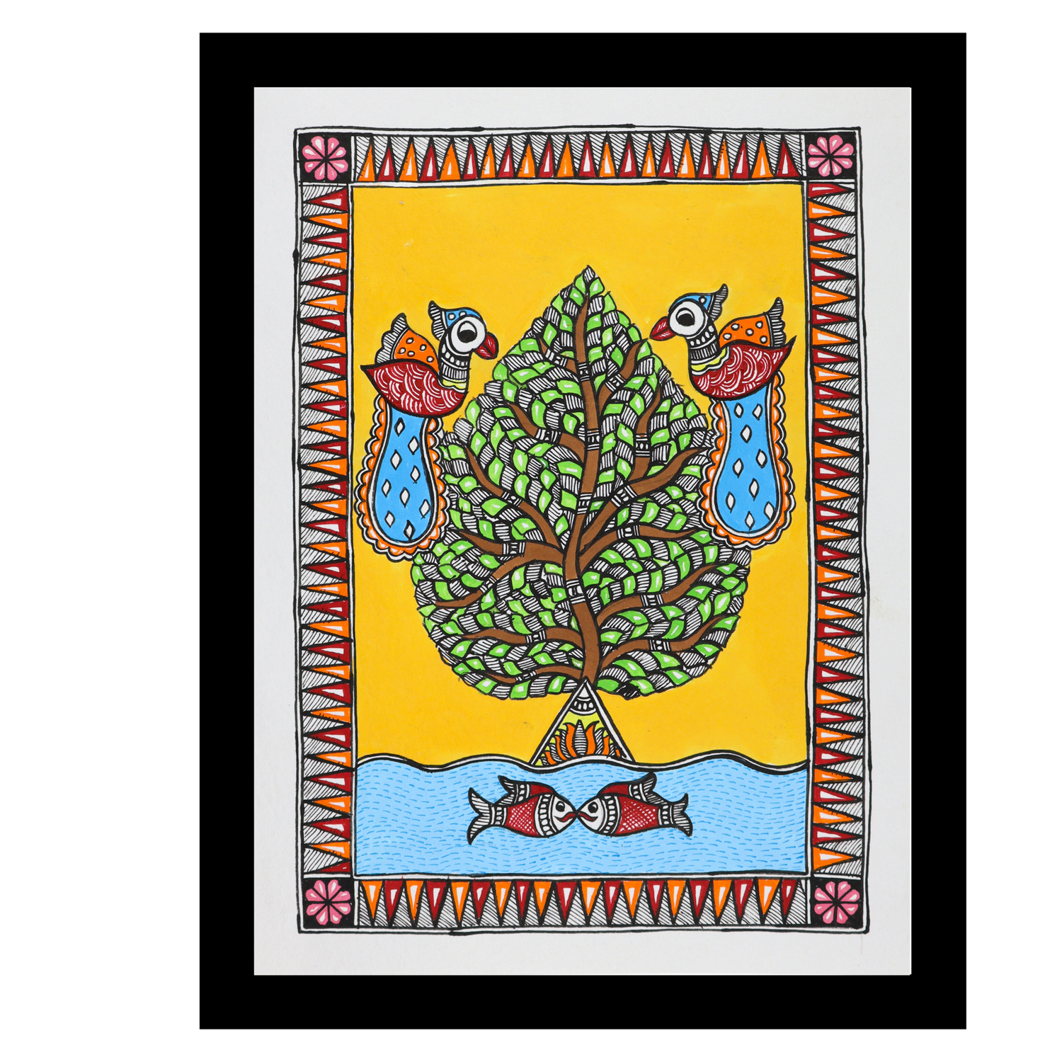 AAKARSHAK Madhubani Painting Handmade Tree of life Mithila art Framed Traditional Indian paintings for Wall Living room Home decor Gifts - 12x16 Inch |(MMD107)