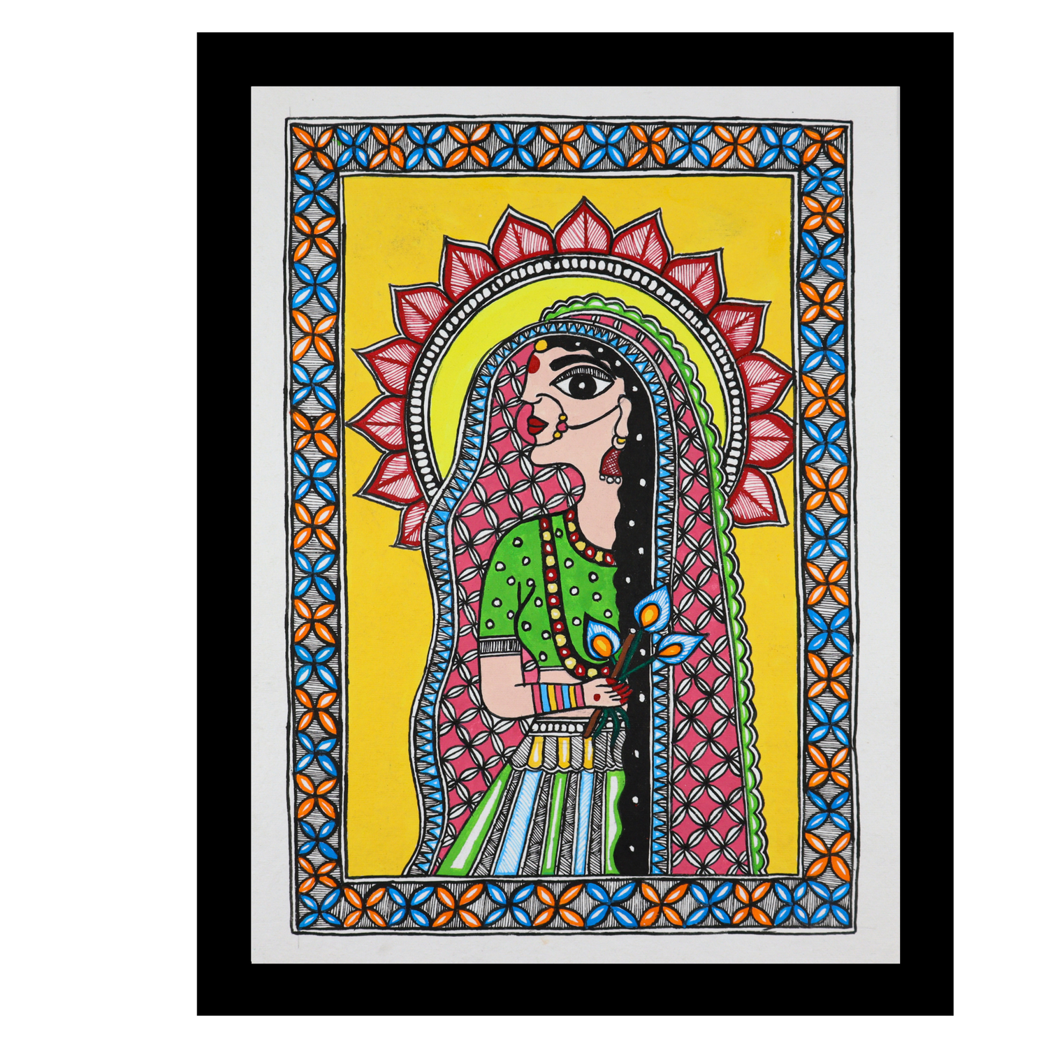 AAKARSHAK Madhubani Painting Handmade Radha Mithila art Framed Traditional Indian paintings for Wall Living room Home decor Gifts - 12x16 Inch |(MMD106)