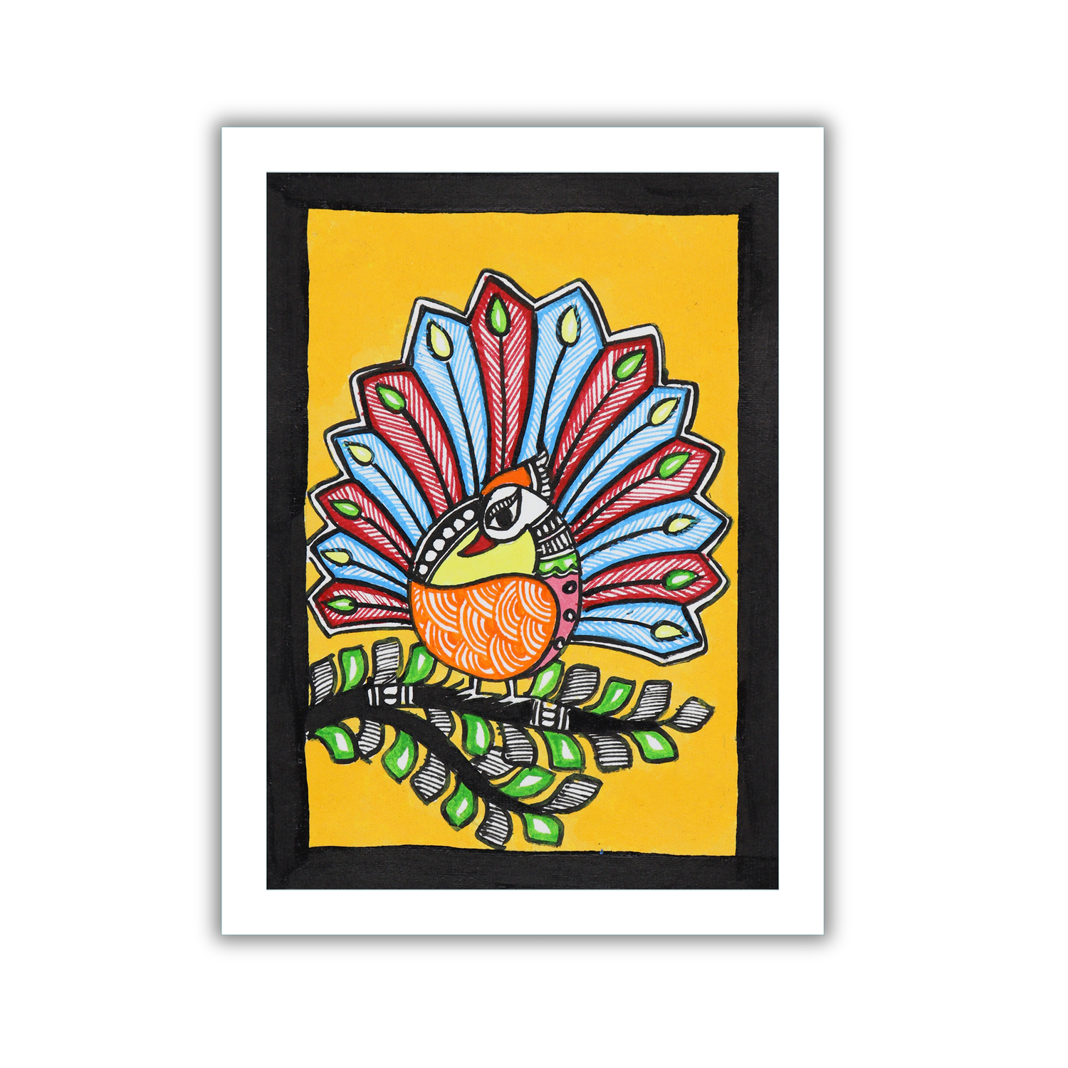 AAKARSHAK Madhubani Painting Handmade Peacock Mithila art Framed Traditional Indian paintings for Wall Living room Home decor Gifts - 6x8 Inch |(WMN104)