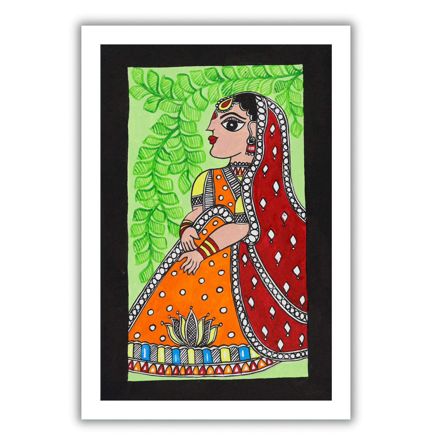 AAKARSHAK Madhubani Painting Handmade Bride Mithila art Framed Traditional Indian paintings for Wall Living room Home decor Gifts - 8x12 Inch |(WSM101)