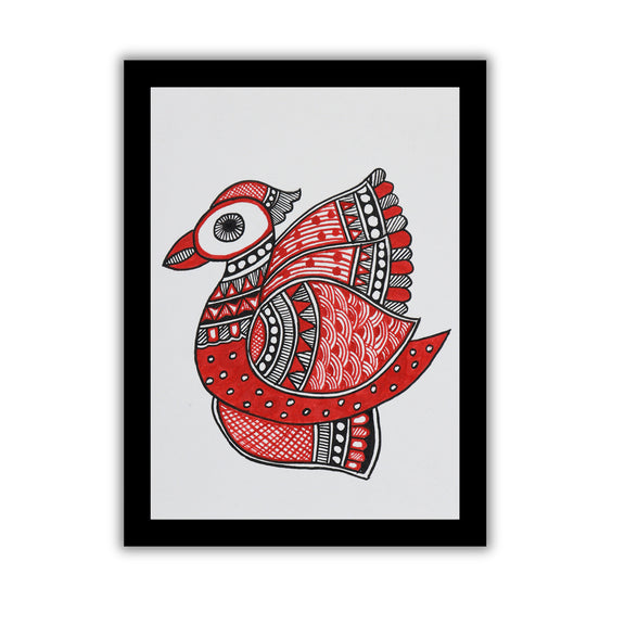 Handmade Madhubani painting with peacock design, framed and ready to hang – Indian folk art on wall
