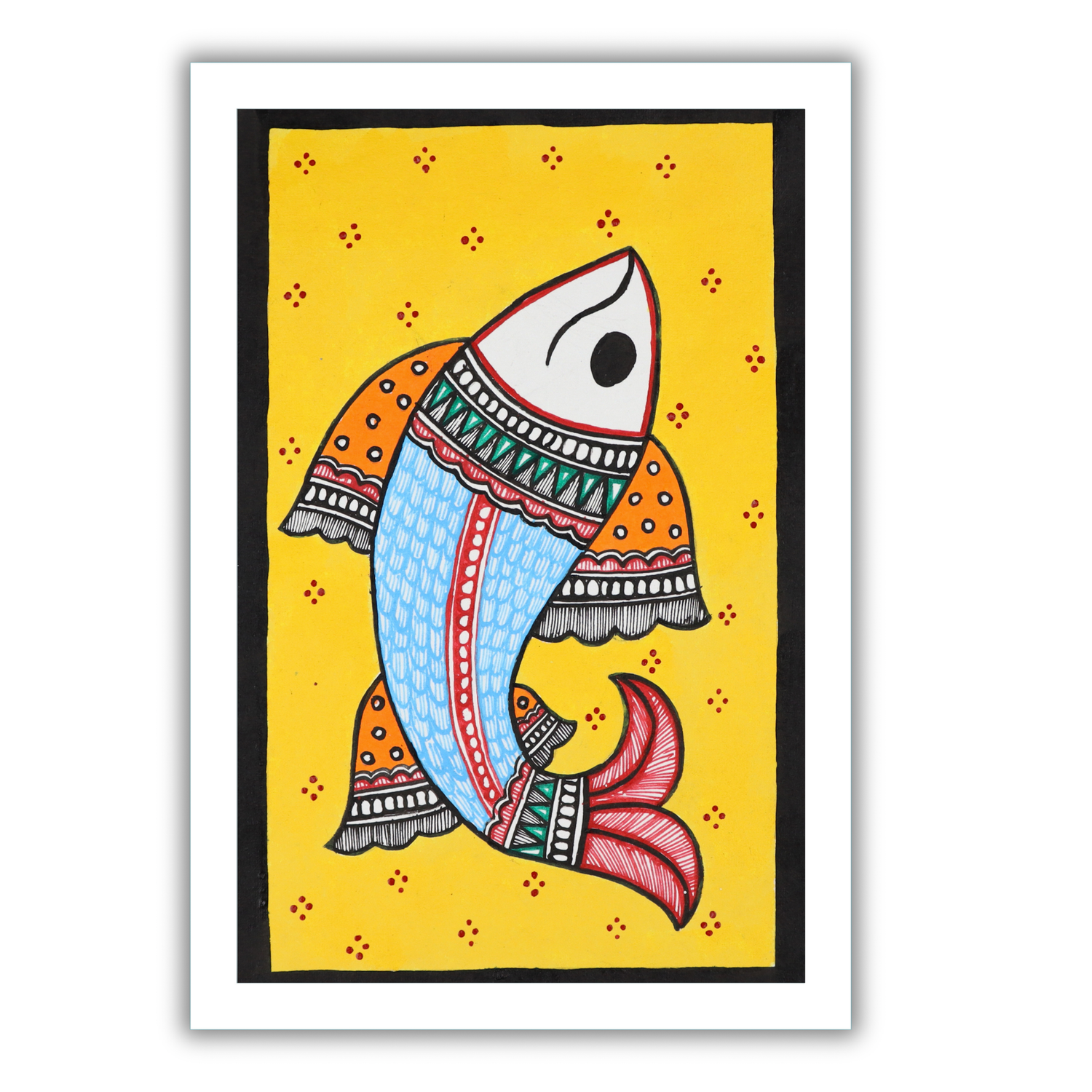 Handmade Madhubani Fish Painting 8x12 Inch Framed Indian Wall Decor