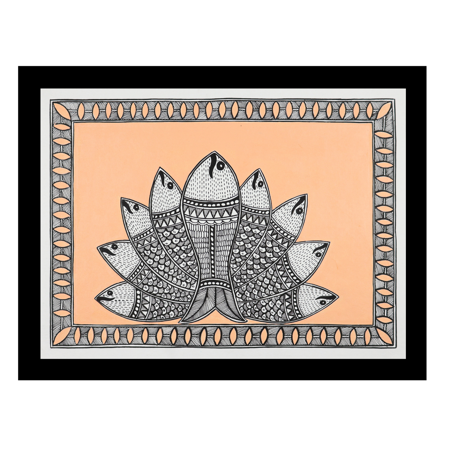 AAKARSHAK Madhubani Painting Handmade Fish Mithila art Framed Traditional Indian paintings for Wall Living room Home decor Gifts - 12x16 Inch |(MMD110)