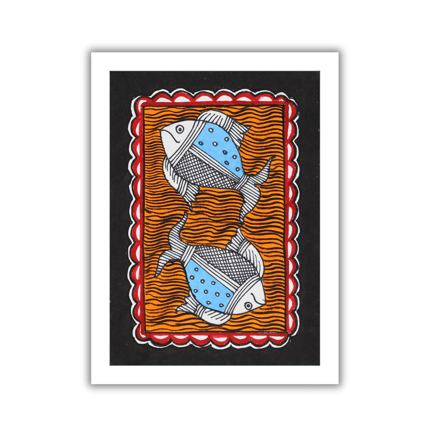 AAKARSHAK Madhubani Painting Handmade Fish Mithila art Framed Traditional Indian paintings for Wall Living room Home decor Gifts - 6x8 Inch |(WMN125)