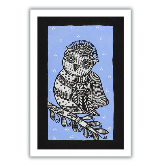 Handmade Madhubani painting with Owl  design, framed and ready to hang – Indian folk art on wall
