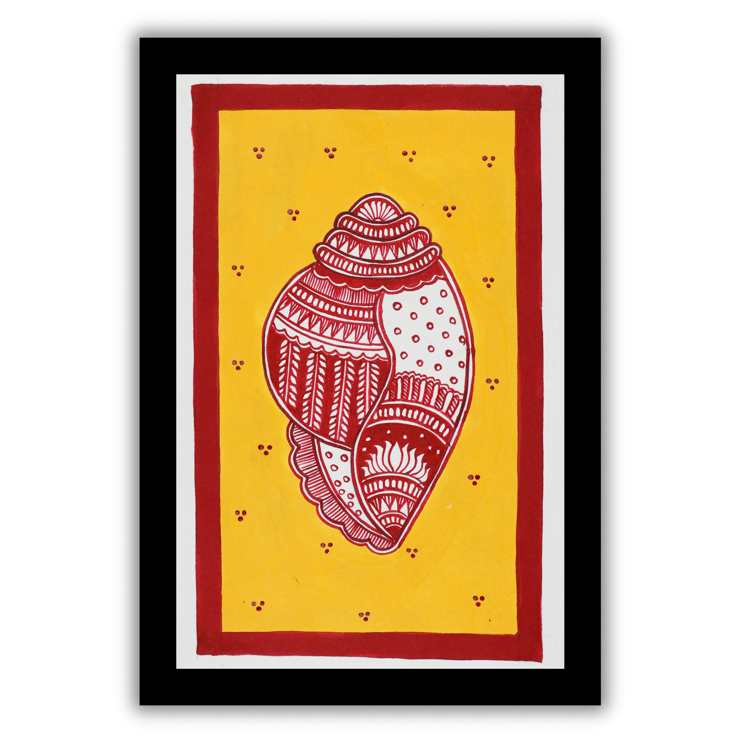 AAKARSHAK Madhubani Painting Handmade Shankh Mithila art Framed Traditional Indian paintings for Wall Living room Home decor Gifts - 8x12 Inch |(MSL103)