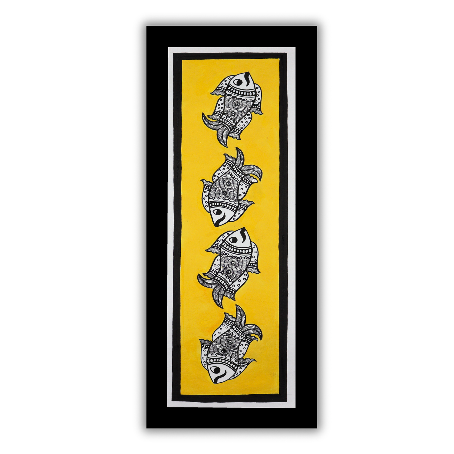 Handmade Madhubani Fish Painting 8x23 Inch Framed Indian Wall Decor