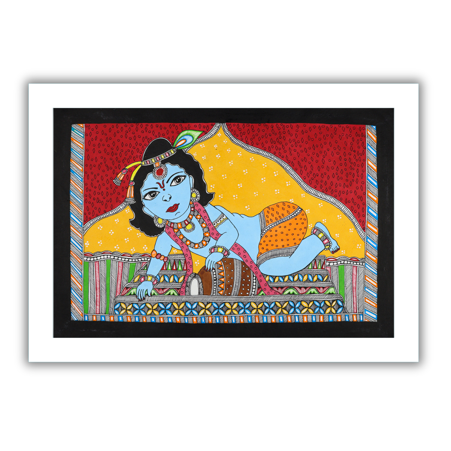 Handmade Baal Krishna Madhubani Painting Indian Mithila Wall Decor