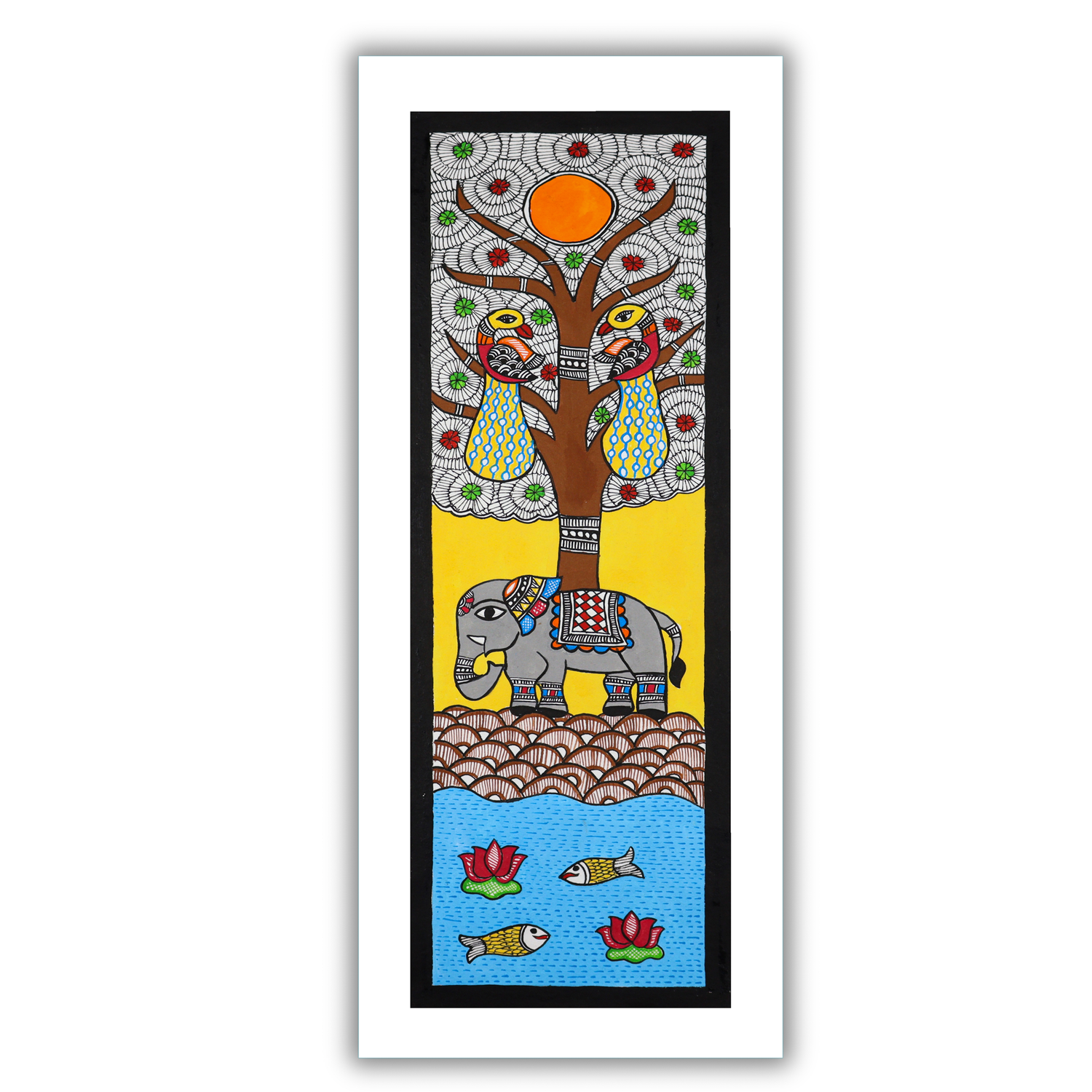 Handmade Madhubani Painting Tree of life 8x23 Inch Framed Indian Wall Decor