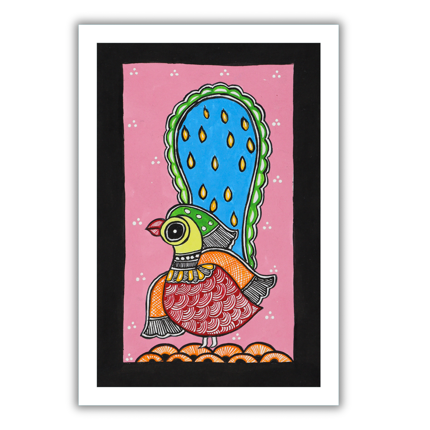 AAKARSHAK Madhubani Painting Handmade Peacock Mithila art Framed Traditional Indian paintings for Wall Living room Home decor Gifts - 8x12 Inch |(WSM121)