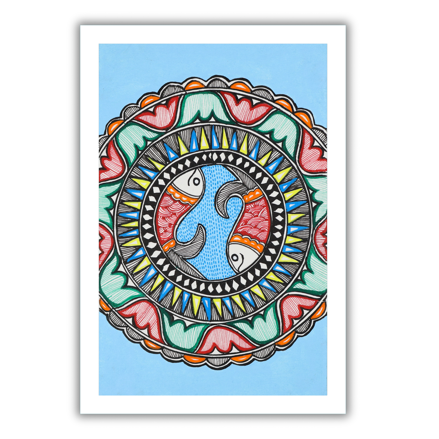Handmade Fish Madhubani Painting Traditional Mithila Wall Decor for Home