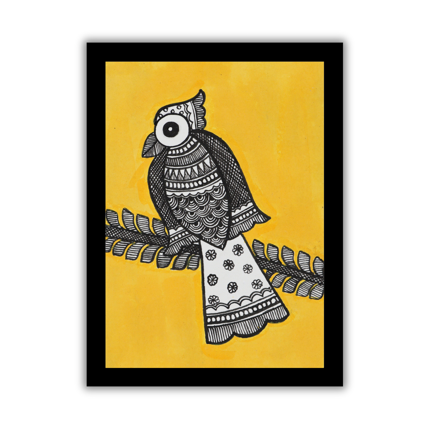 Handmade Madhubani Wall Art Bird Motif Framed Wall Decor (6x8 inch)