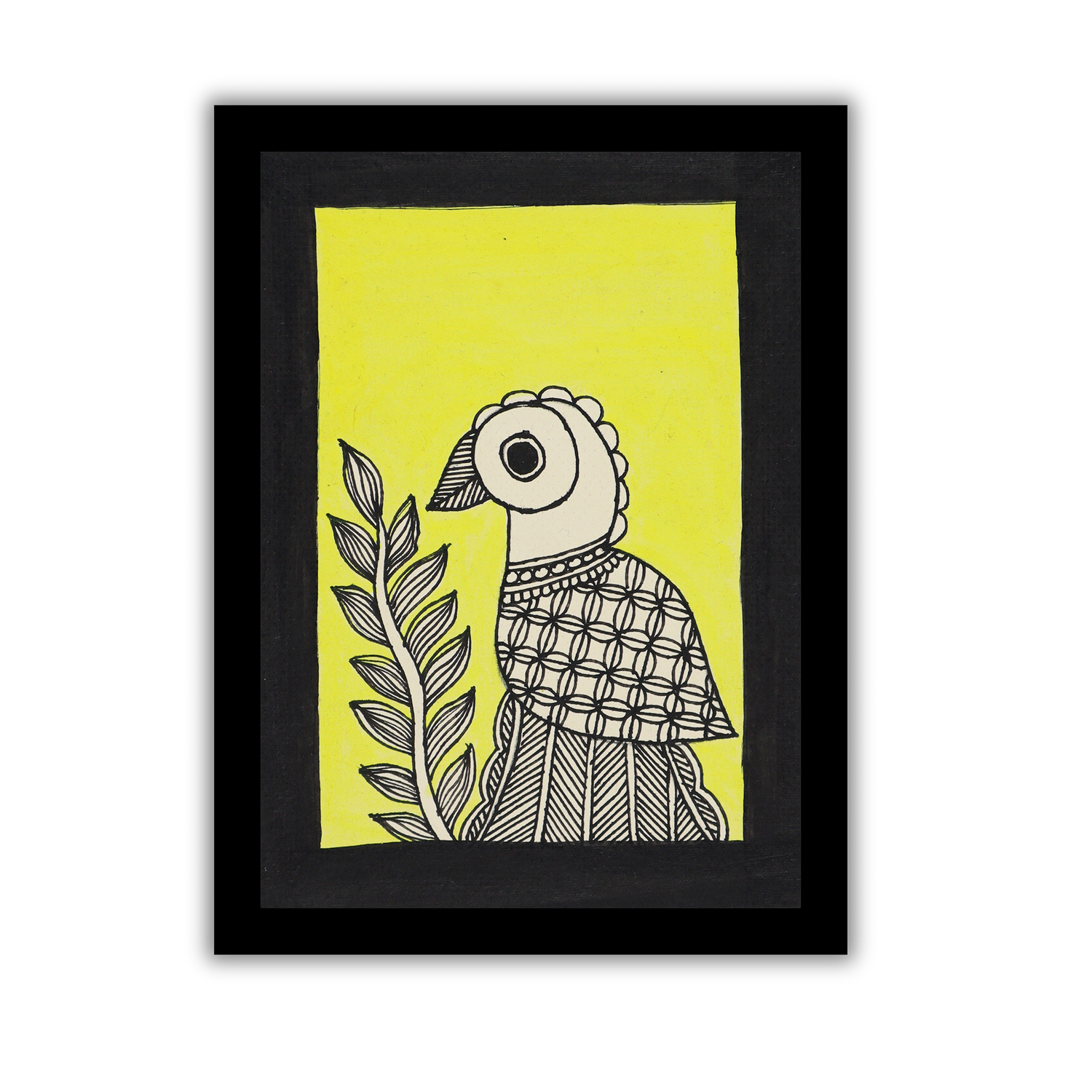 Handmade Madhubani peacock Painting 6x8 Inch Framed Indian Wall Decor