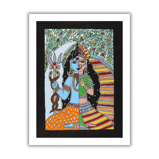 Image Handmade Madhubani Painting Ardhanarishvara 12x16 Inch Indian Wall Decor