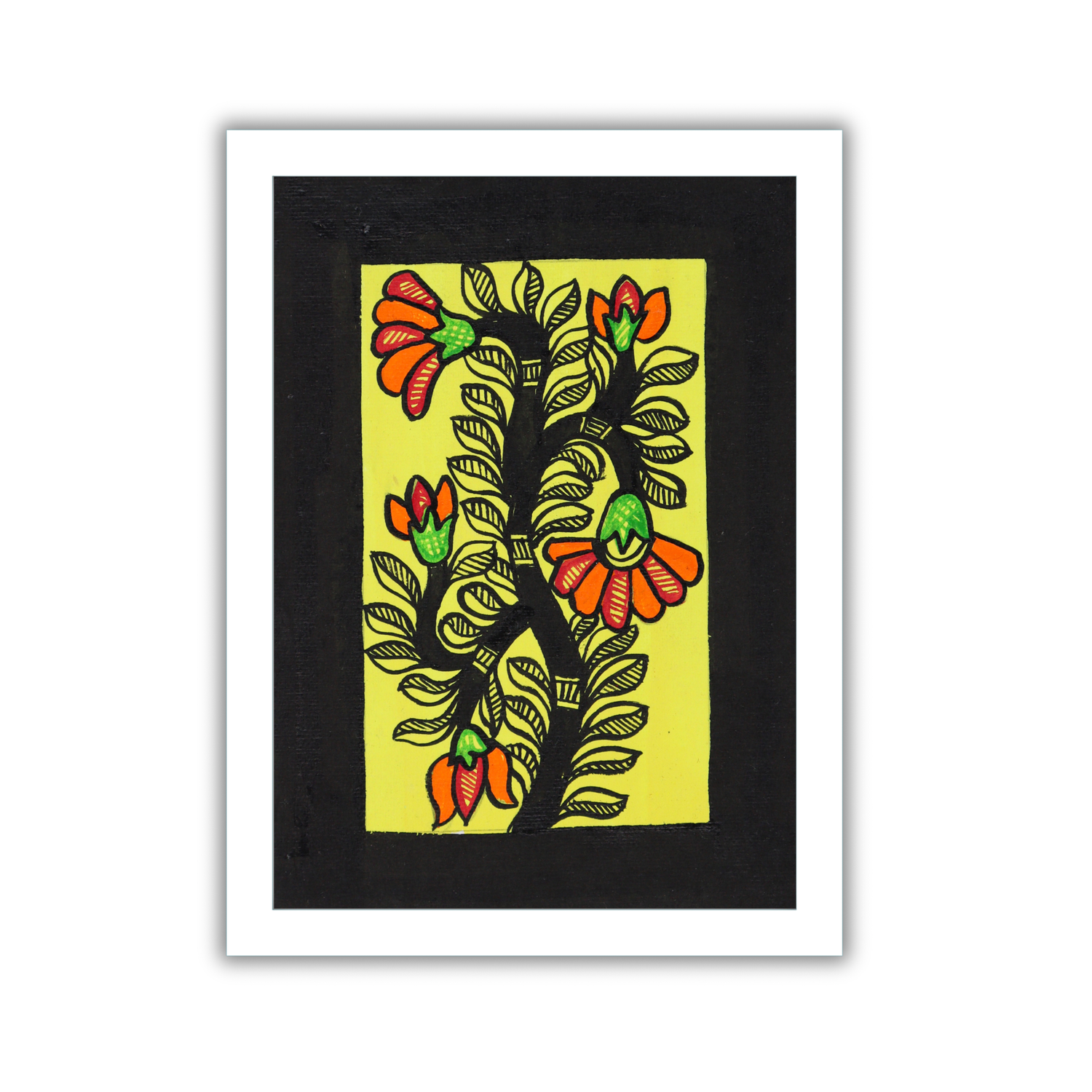 AAKARSHAK Madhubani Painting Handmade Flower Mithila art Framed Traditional Indian paintings for Wall Living room Home decor Gifts - 6x8 Inch |(WMN121)