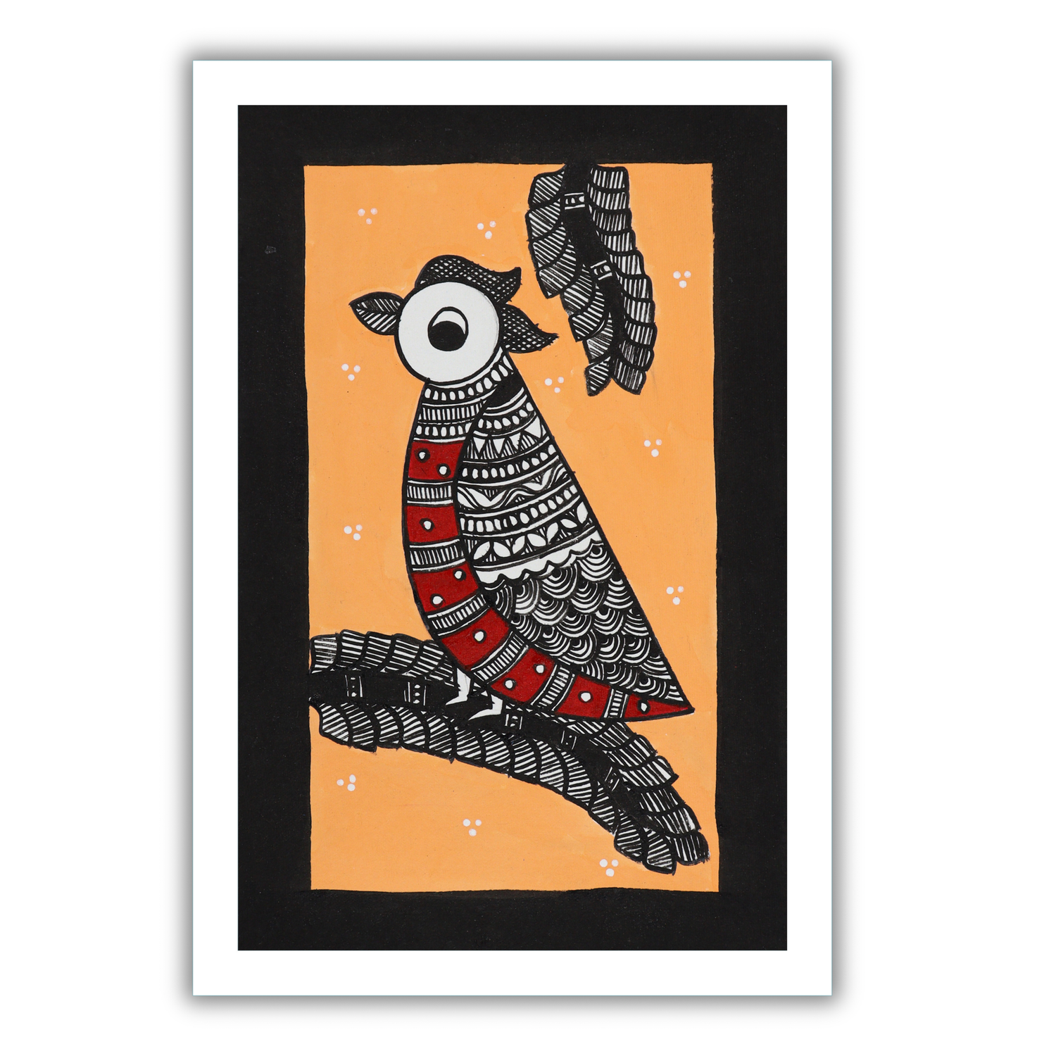 AAKARSHAK Madhubani Painting Handmade Bird Mithila art Framed Traditional Indian paintings for Wall Living room Home decor Gifts - 8x12 Inch |(WSM106)