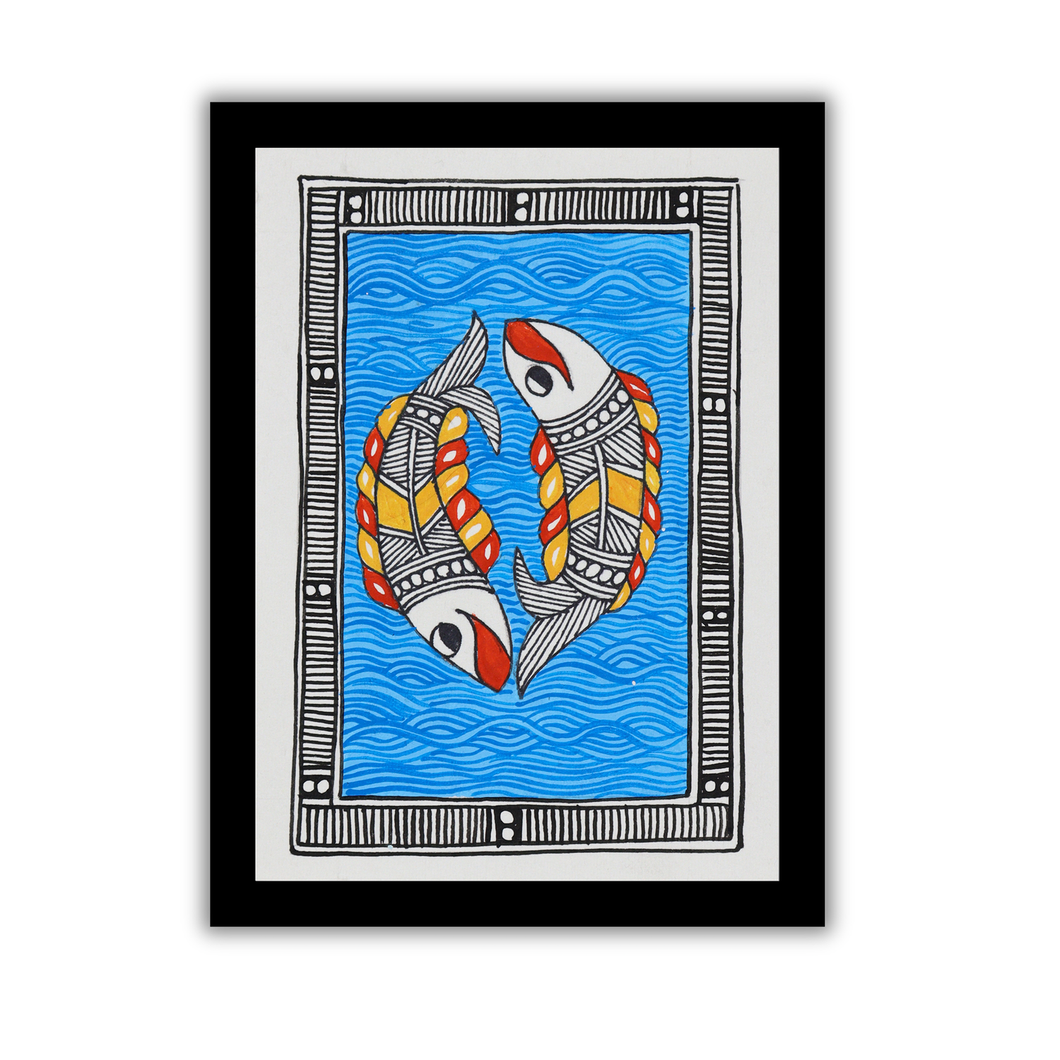 AAKARSHAK Madhubani Painting Handmade Fish Mithila art Framed Traditional Indian paintings for Wall Living room Home decor Gifts - 6x8 Inch |(MML103)