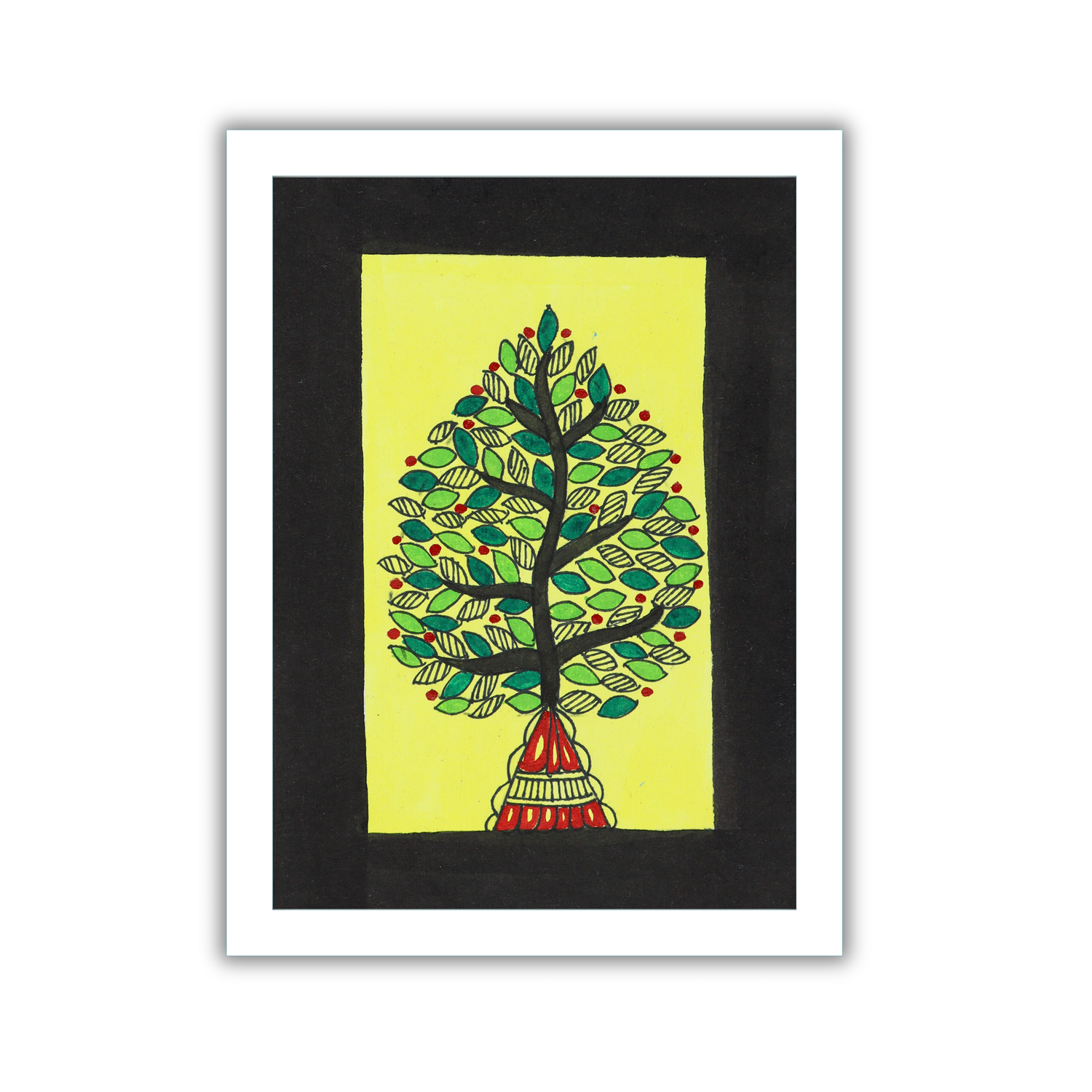 AAKARSHAK Madhubani Painting Handmade Tree Mithila art Framed Traditional Indian paintings for Wall Living room Home decor Gifts - 6x8 Inch |(WMN108)