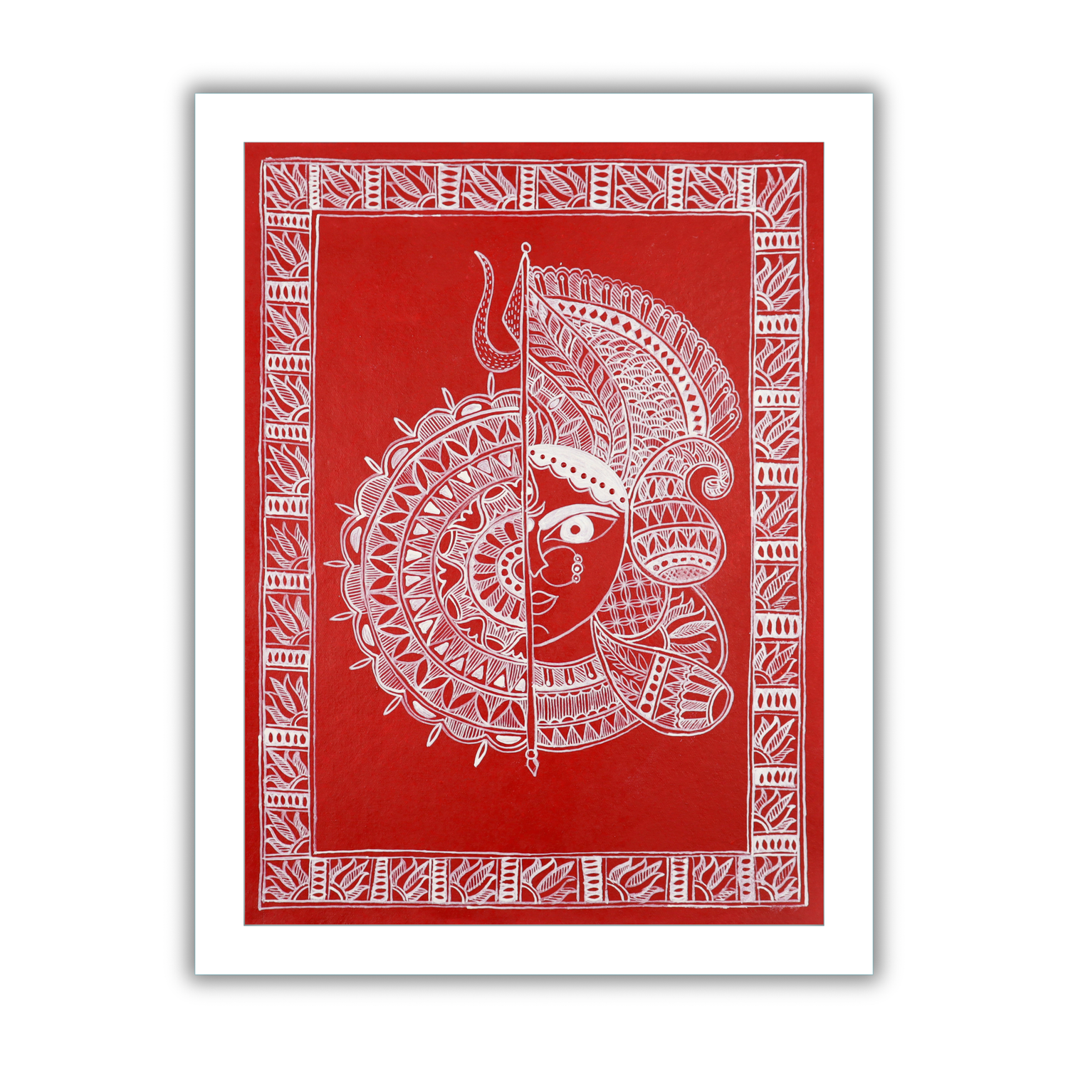 AAKARSHAK Madhubani Painting Handmade Durga Mithila art Framed Traditional Indian paintings for Wall Living room Home decor Gifts - 12x16 Inch |(WME105)