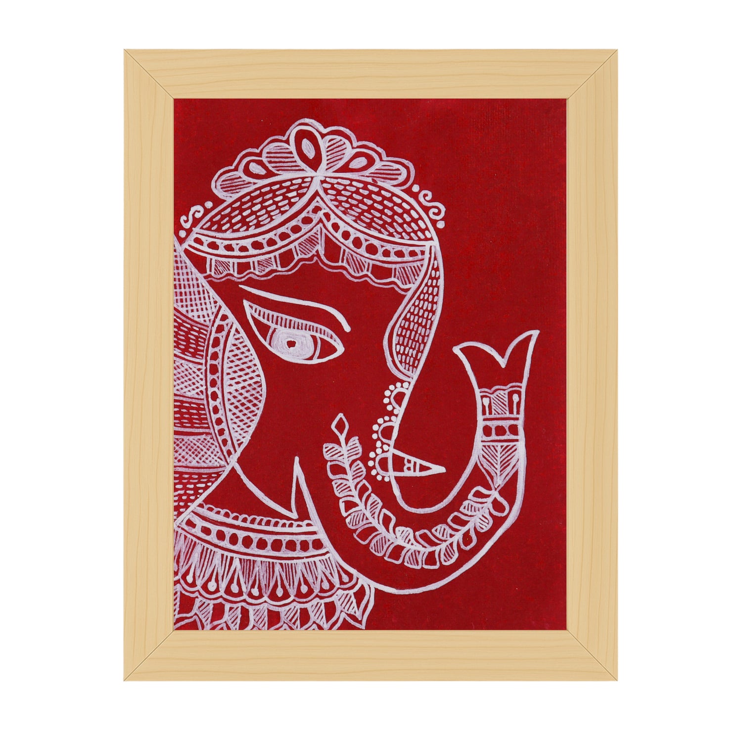 Handmade Madhubani painting with Ganesha design, framed and ready to hang – Indian folk art on wall
