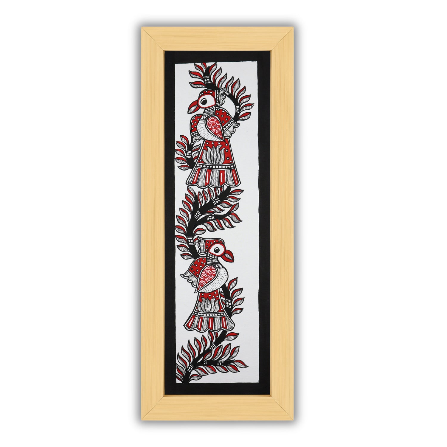 Handmade Madhubani painting with peacock design, framed and ready to hang – Indian folk art on wall
