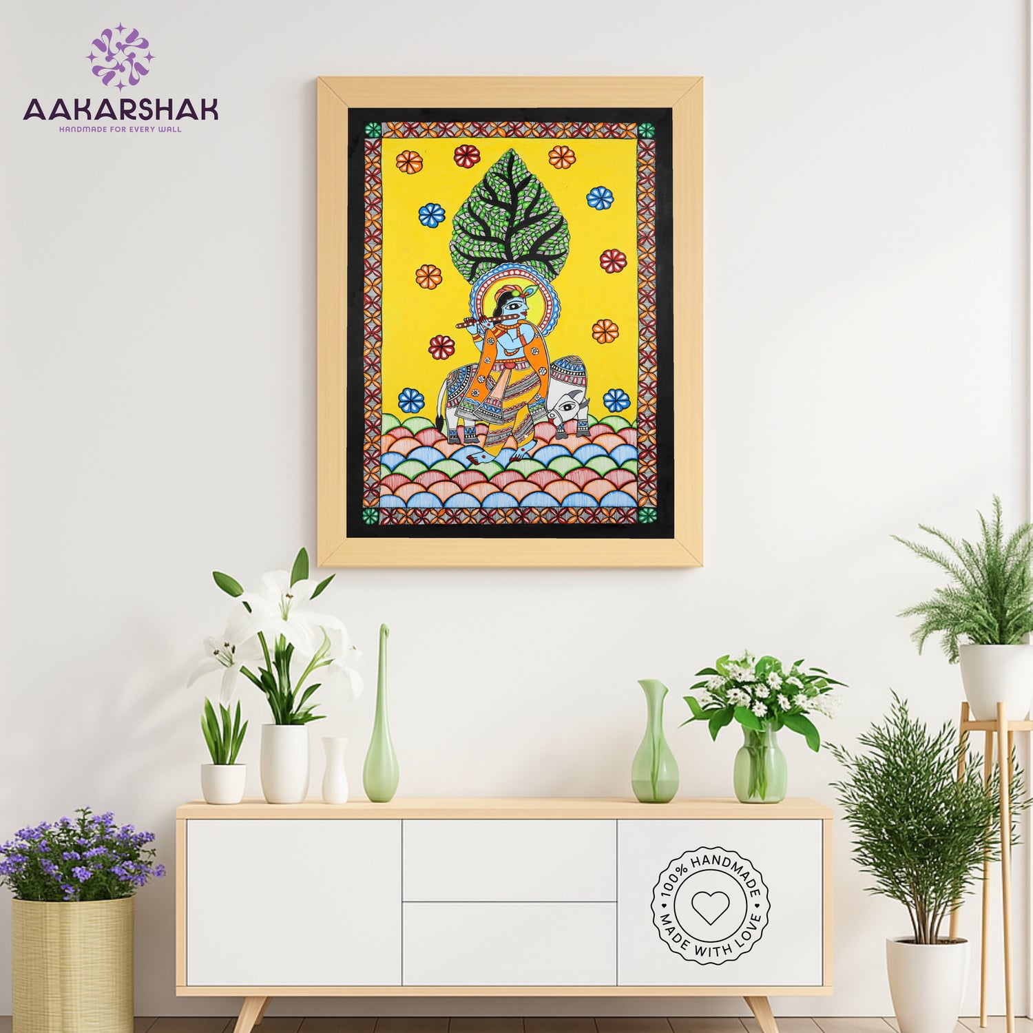Close-up of detailed brushwork and traditional patterns in Madhubani painting

