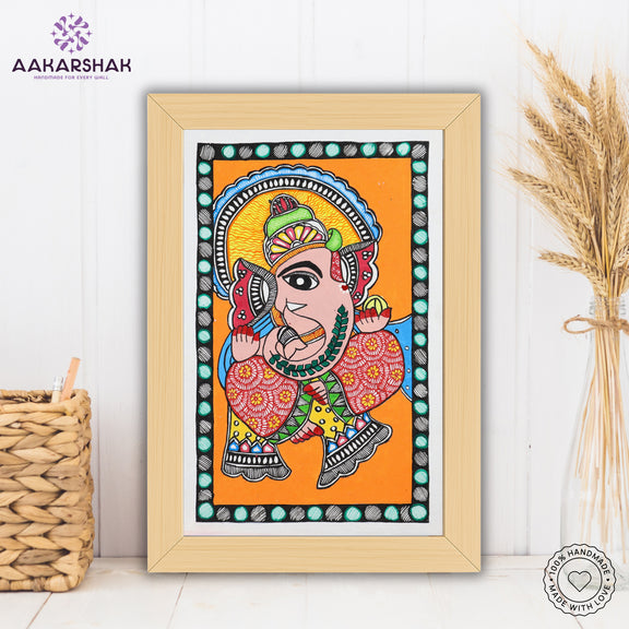 Close-up of detailed brushwork and traditional patterns in Madhubani painting
