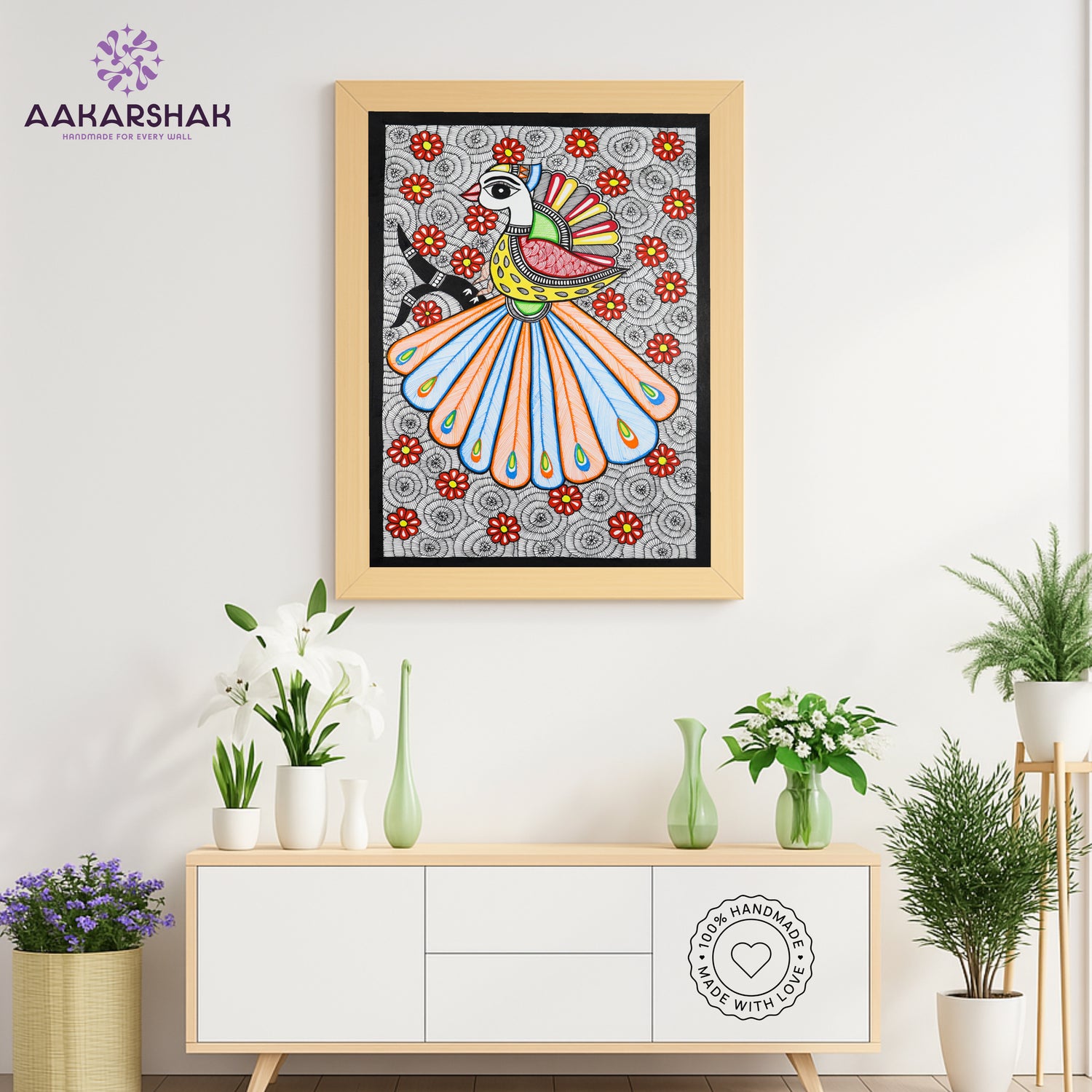 Close-up of detailed brushwork and traditional patterns in Madhubani painting
