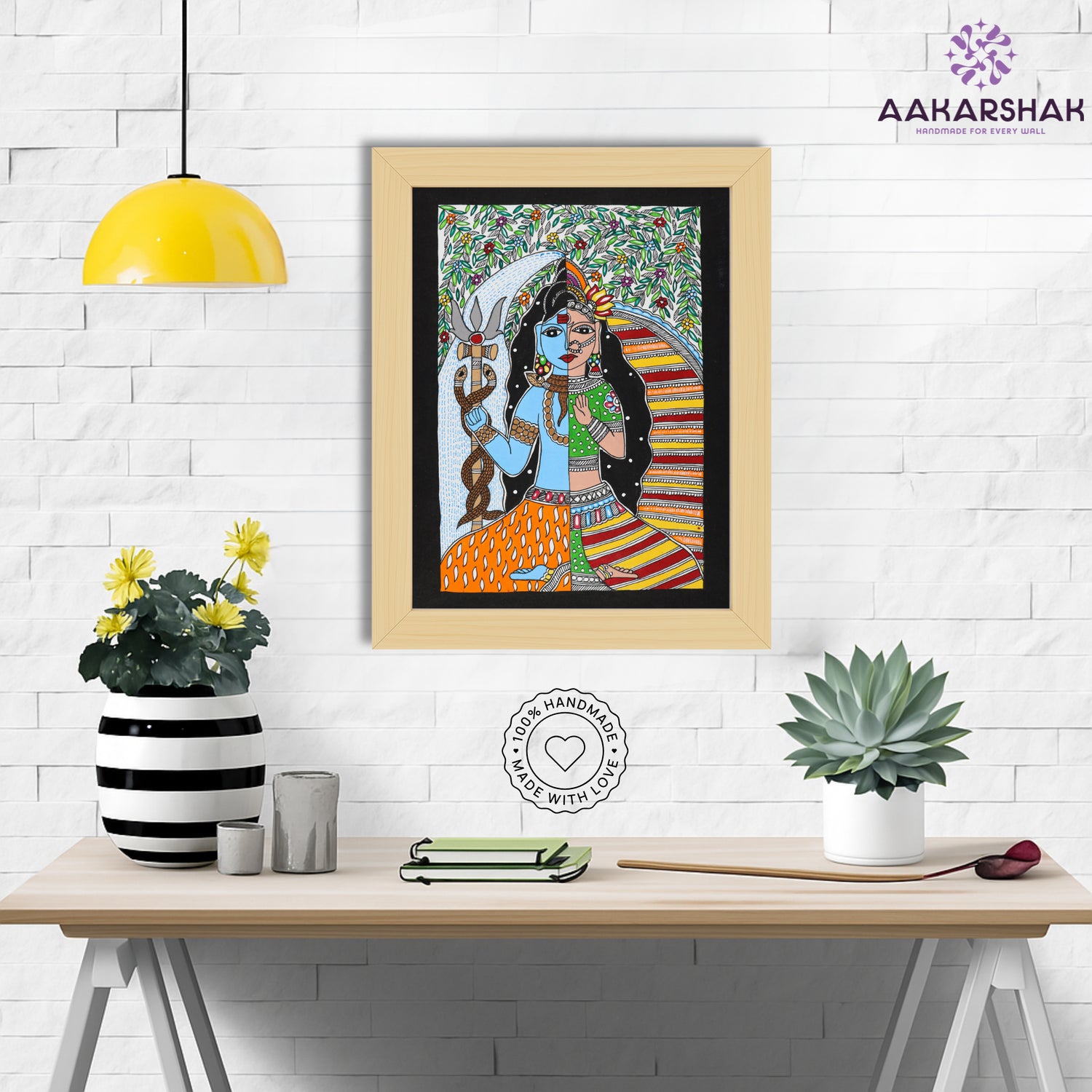 Madhubani wall art displayed in home interior – classic Indian folk painting

